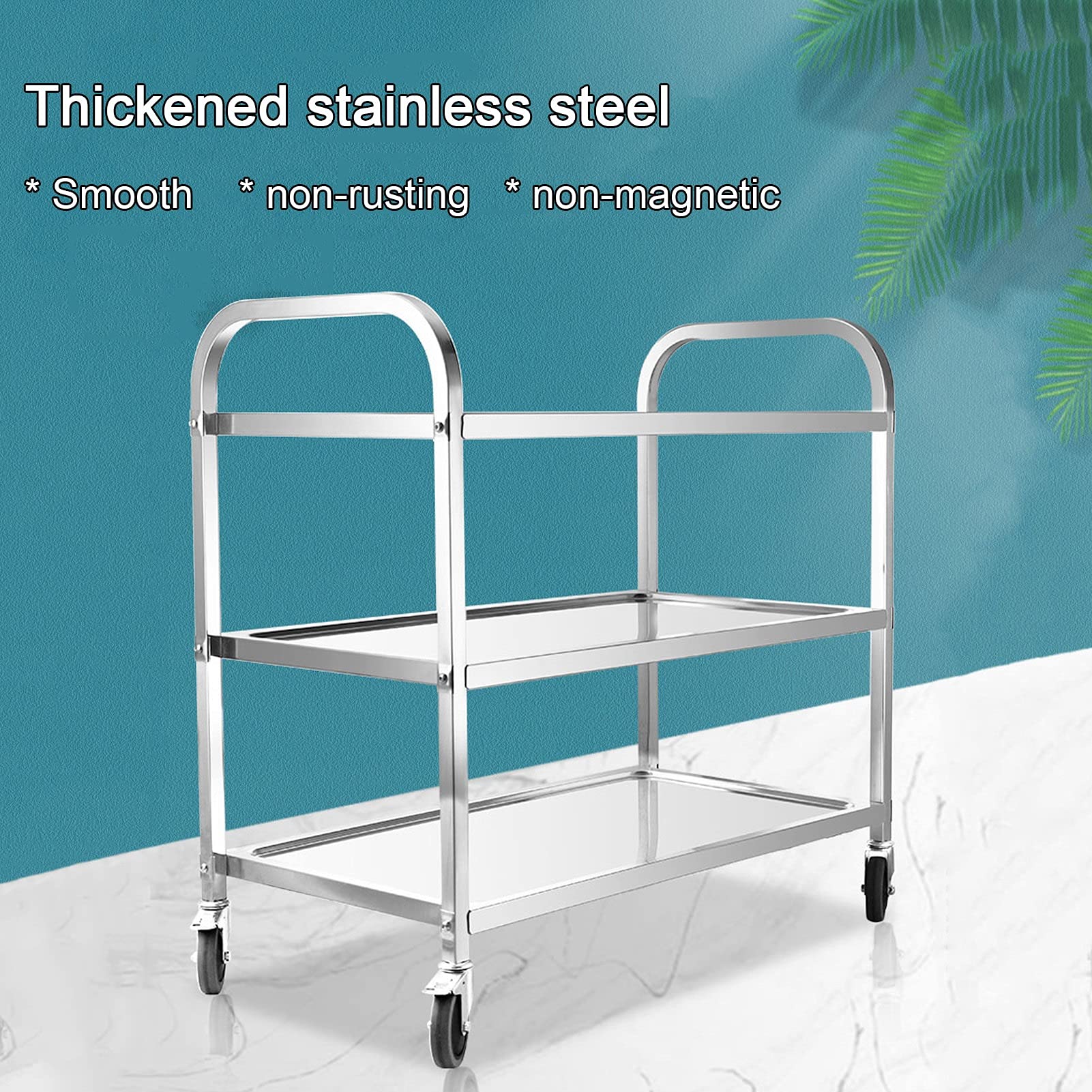 Carrito de cocina de acero inoxidable de 3 niveles con ruedas bloqueables y bandeja extraíble, perfecto para hoteles y restaurantes, 85 x 45 x 90 cm, solución de almacenamiento duradera y versátil