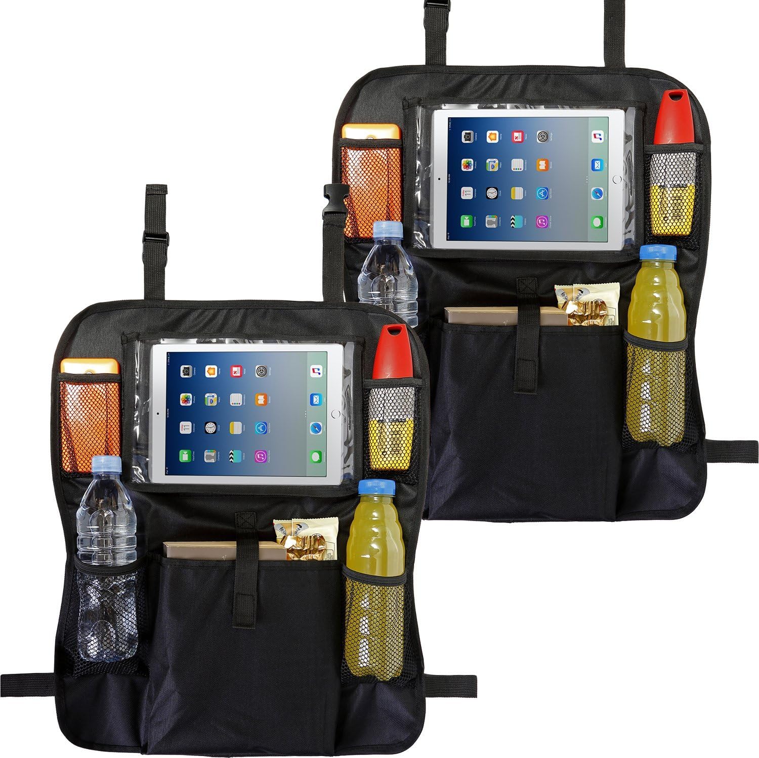 Rymerce 2 PACK Car Back Seat Organiser Kids with Tablet Holder iPad Kick Mat Protector Storage