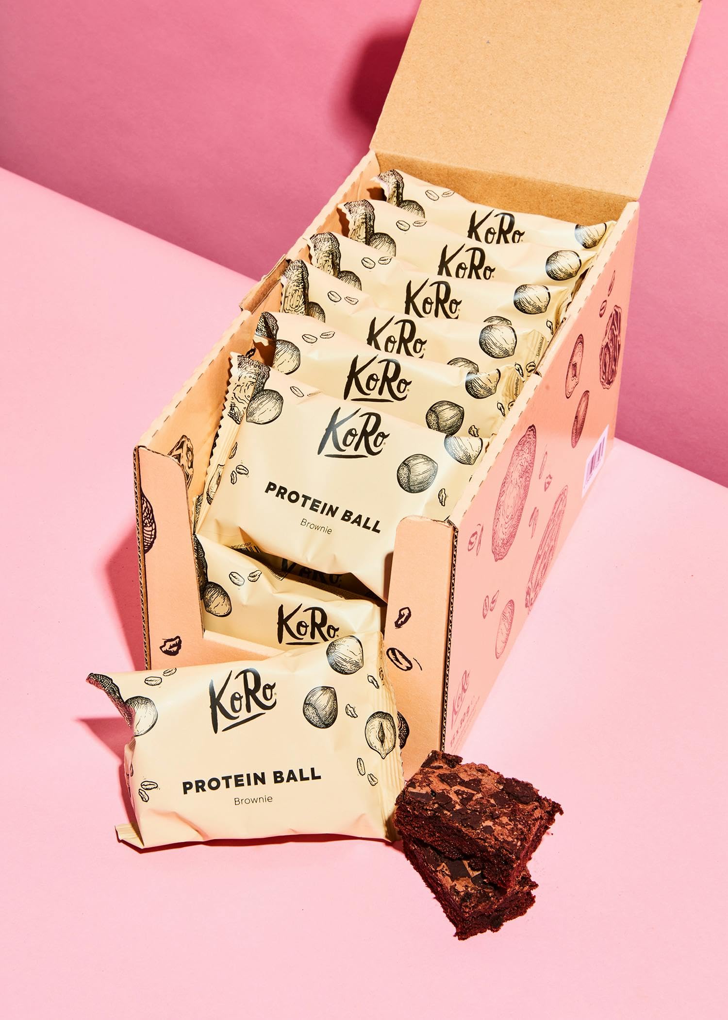 KoRo - Protein Ball saveur Brownie 14 x 30 g - Source de protéines végétales (16g/100g) - À base de dattes et de cacao - Snack vegan