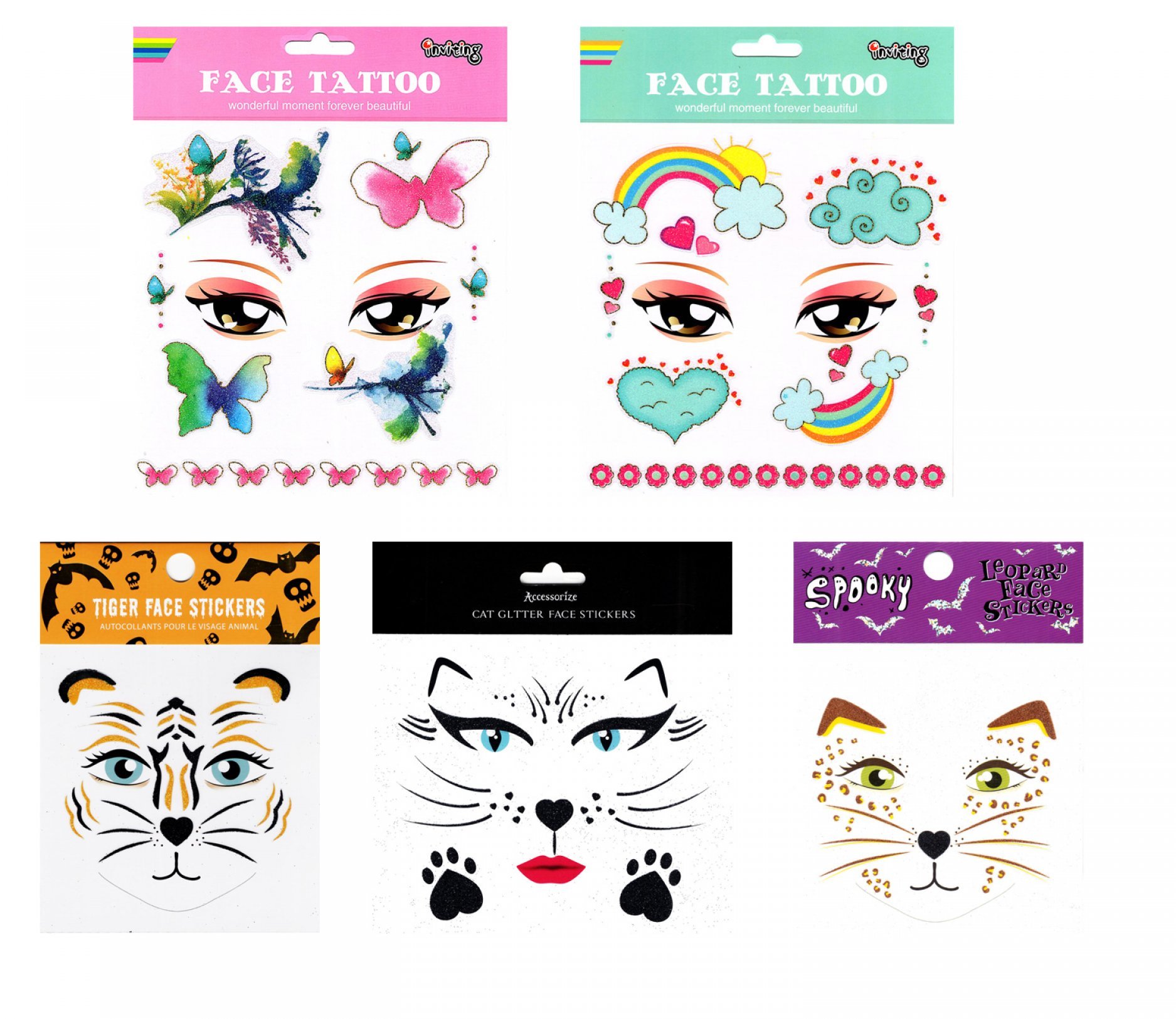 GGSELL GGSELL tattoo 6pcs mixes kids animal face temporary tattoos in one packages,including rainbow,clould,butterflies,flowers,tiger face tattoos