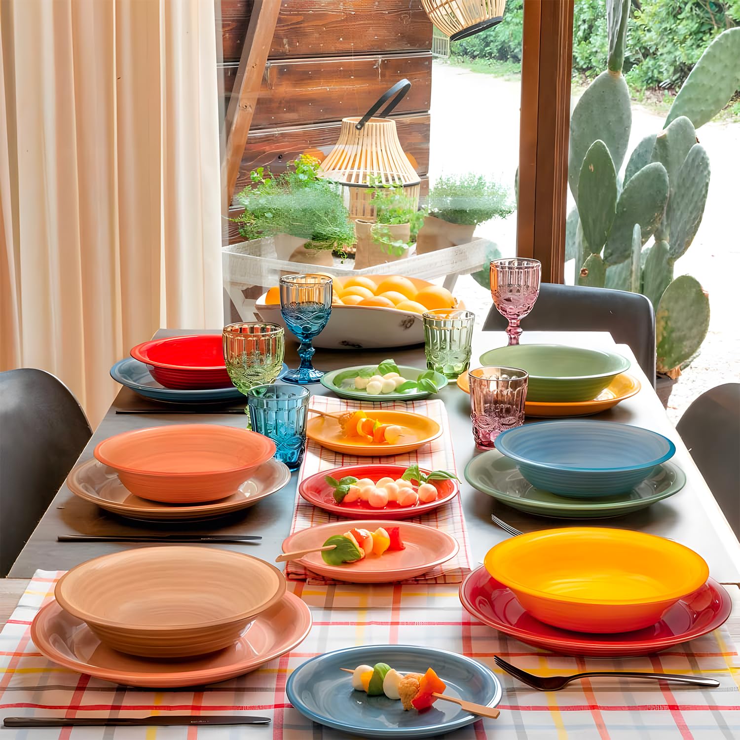 Wintem Servizi di Piatti 18 Pezzi in Porcellana Multicolore - Set Composto da Piatti Piani, Fondi e da Dessert Ideali per Ogni Occasione - Moderni e Resistenti Sono Lavabili in Lavastoviglie