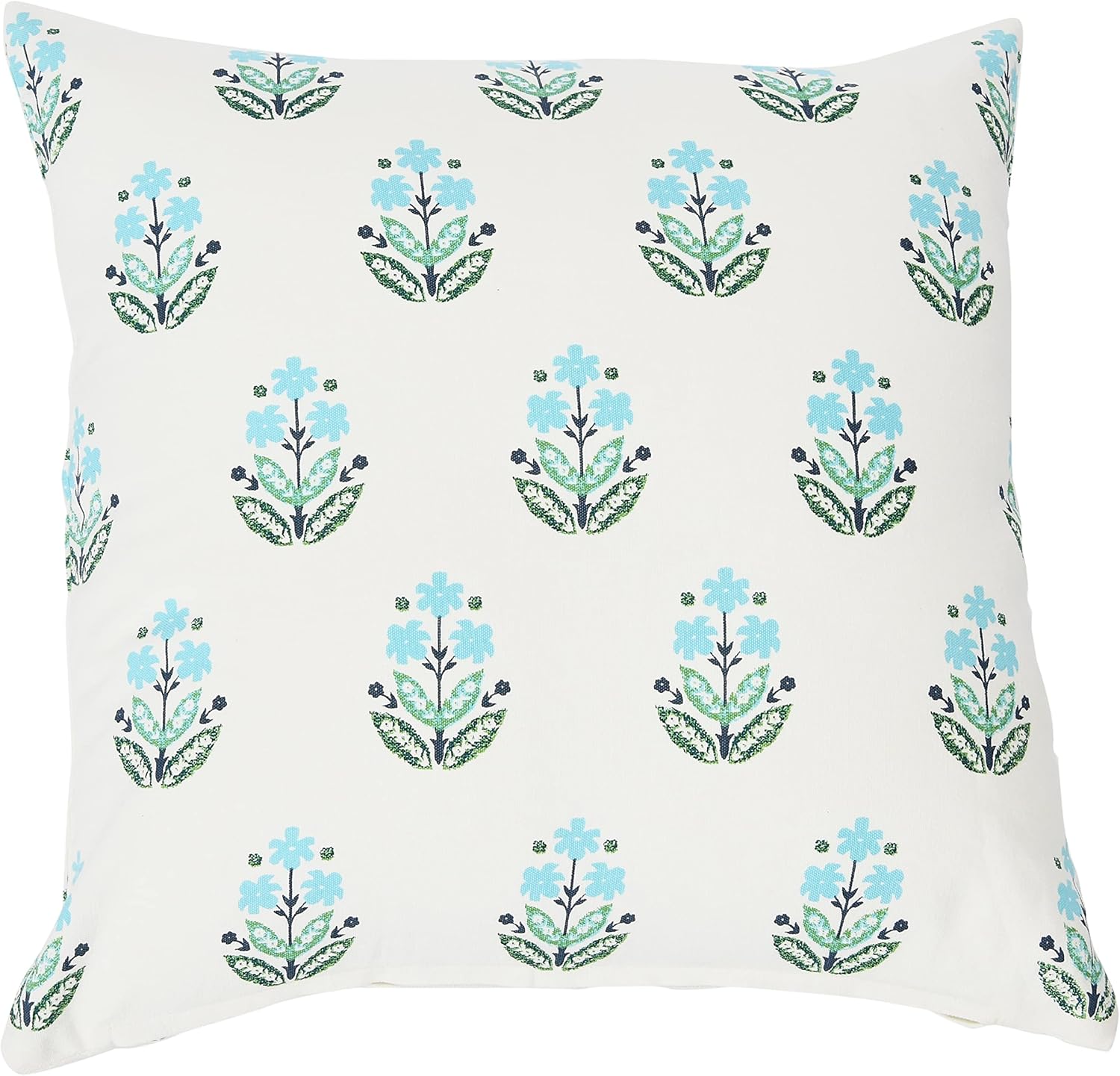 Creative Co-Op 20" Square Floral Print Cotton Pillow Cover Blue/Green Pilow Cover Only