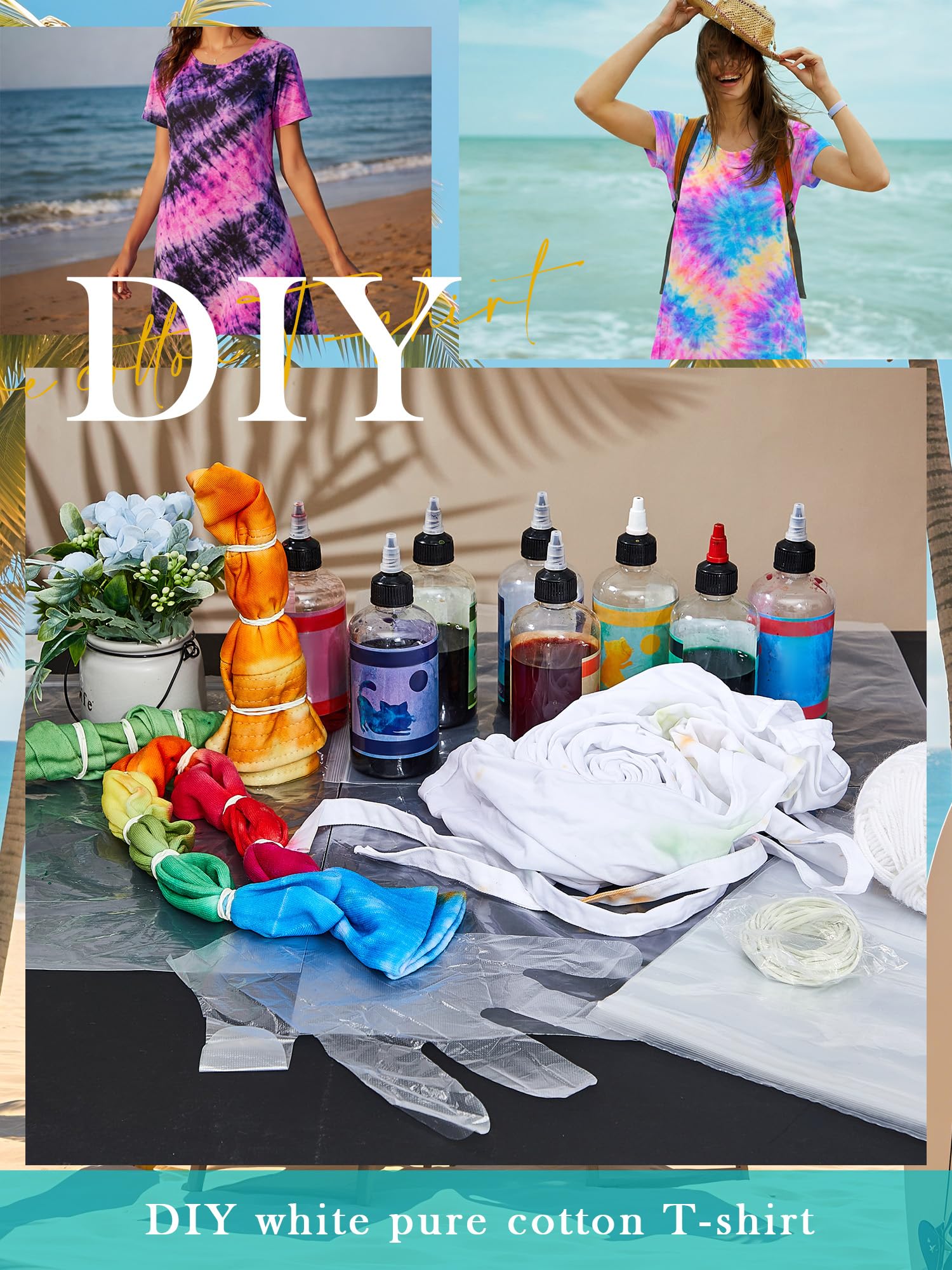 Amazon.com: Silkfly 1 Pcs Tie Dye Dress Kit for Women Plus Size, Beach White  Cotton T-Shirt for DIY, Loose Fit Summer Casual Dress (XX-Large)