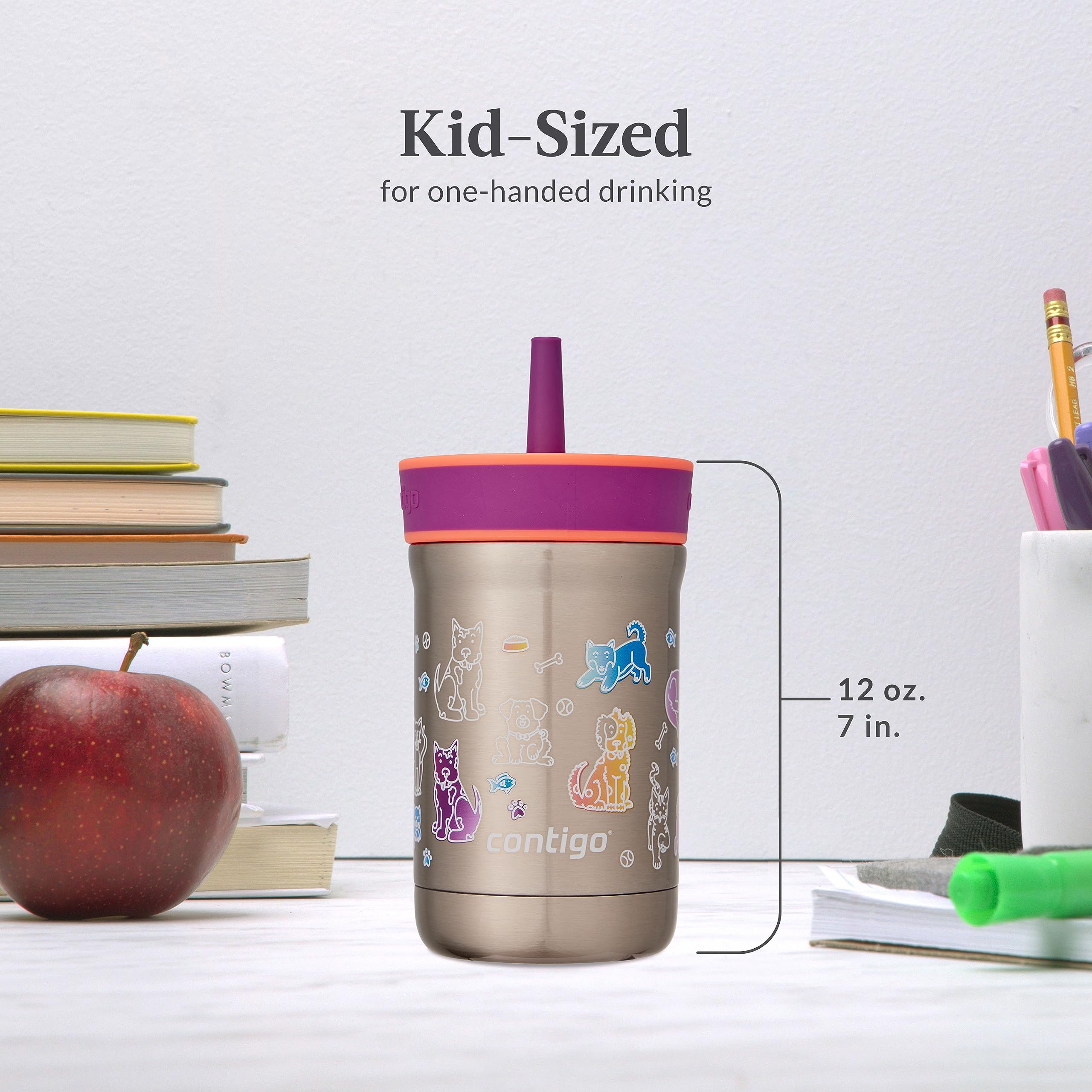 TRiNiDAD Tomoya Goto KID Steel 限定色 Contigo Kids' Leighton Straw Tumbler with Spill-Proof Lid, 12oz