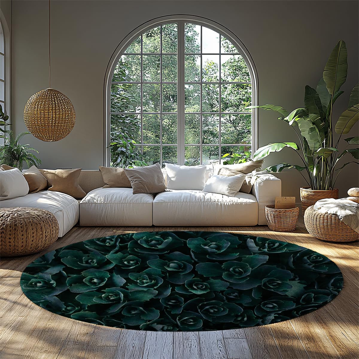 Tapis de sol de patio lavable antidérapant imprimé feuilles succulentes 100cm