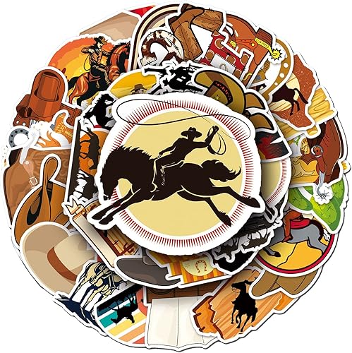 Calcomanías de vaqueros 50 unidades calcomanías para botellas de agua para niños adolescentes impermeables equipaje bicicleta patineta computadora