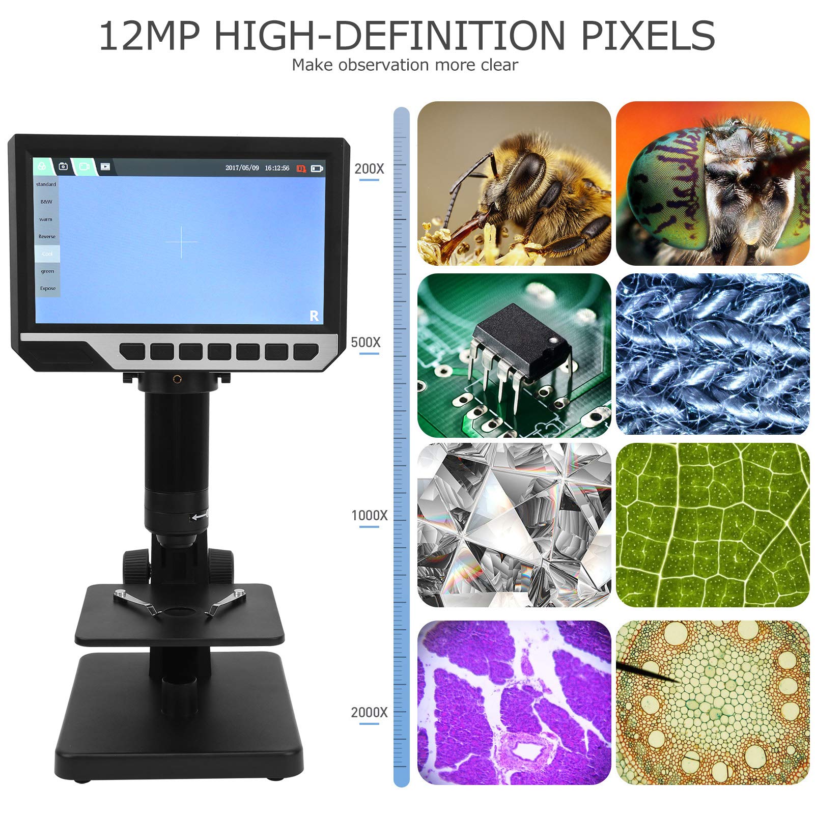 Mikroskop 2000X, wyświetlacz LCD 2000X 7 cali Przemysłowy mikroskop cyfrowy o wysokiej rozdzielczości do naprawy PCB