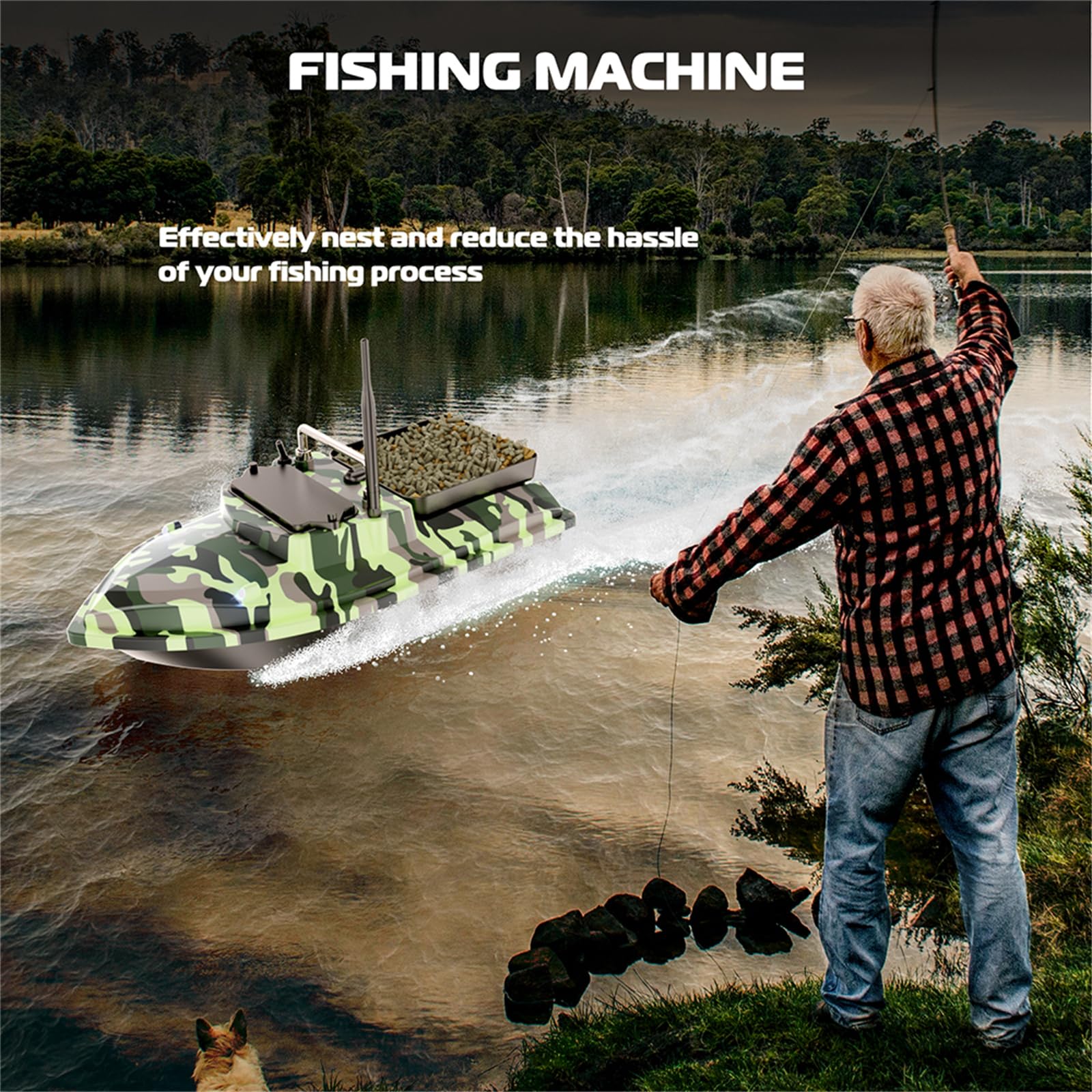 Bote de pesca RC 500 m, capacidad de cebo de 2 kg, con bolso y mando a distancia