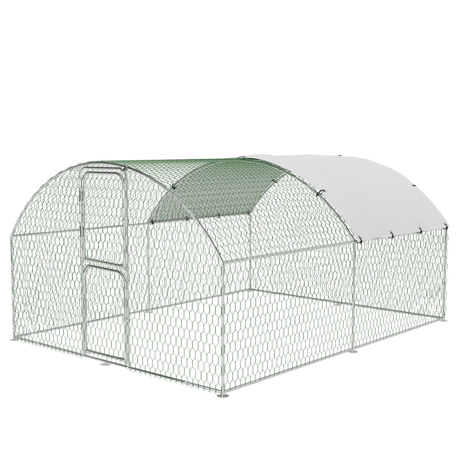 Large Metal Chicken Coop, Walk-in Poultry Cage, Large Chicken Run with Waterproof & Anti-Ultraviolet Cover, Chicken House with Double Lockable Doors