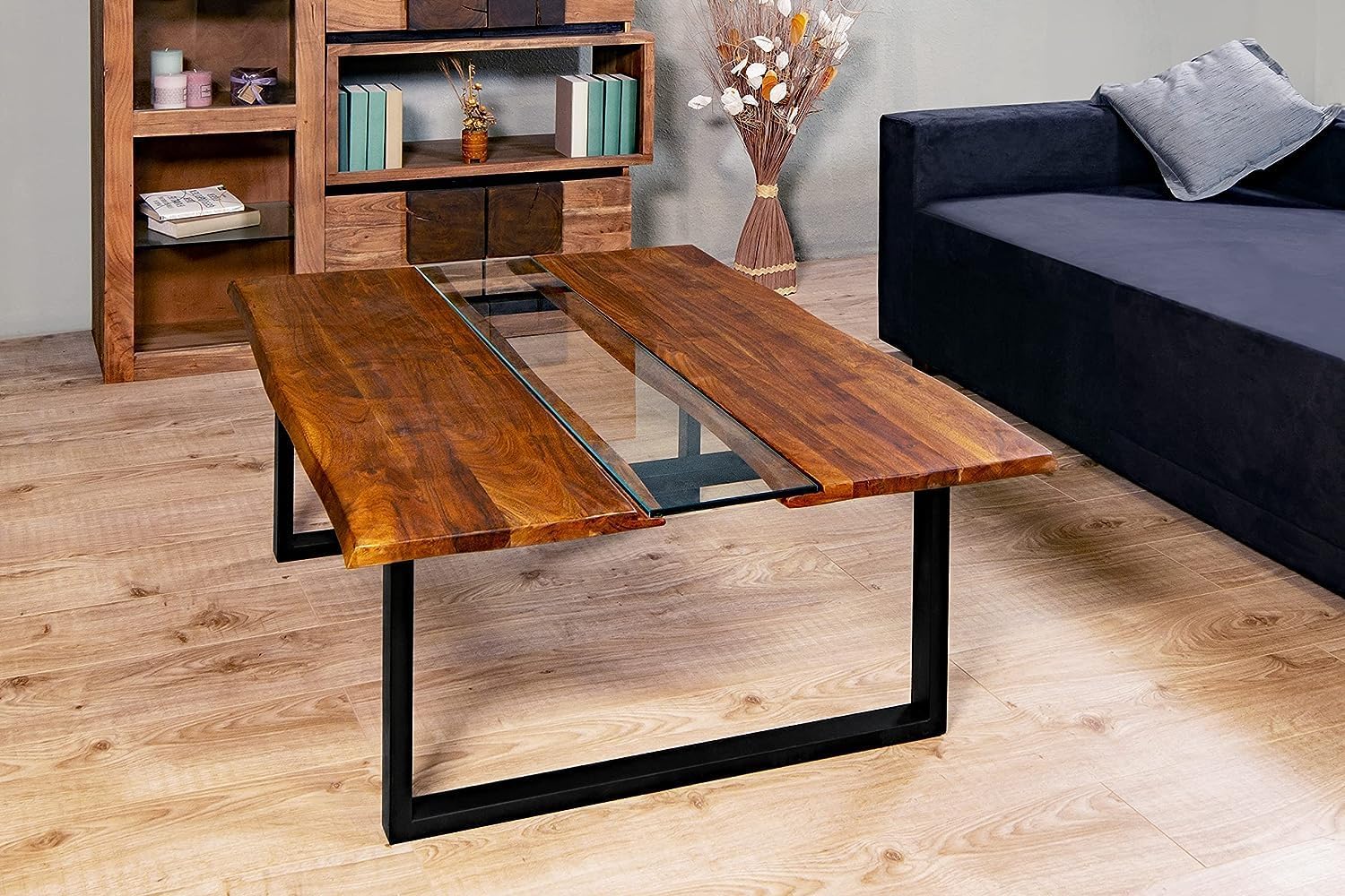 SAM Couchtisch Aus Massivem Akazienholz - 140x75cm Mit Baumkante Und Metallgestell