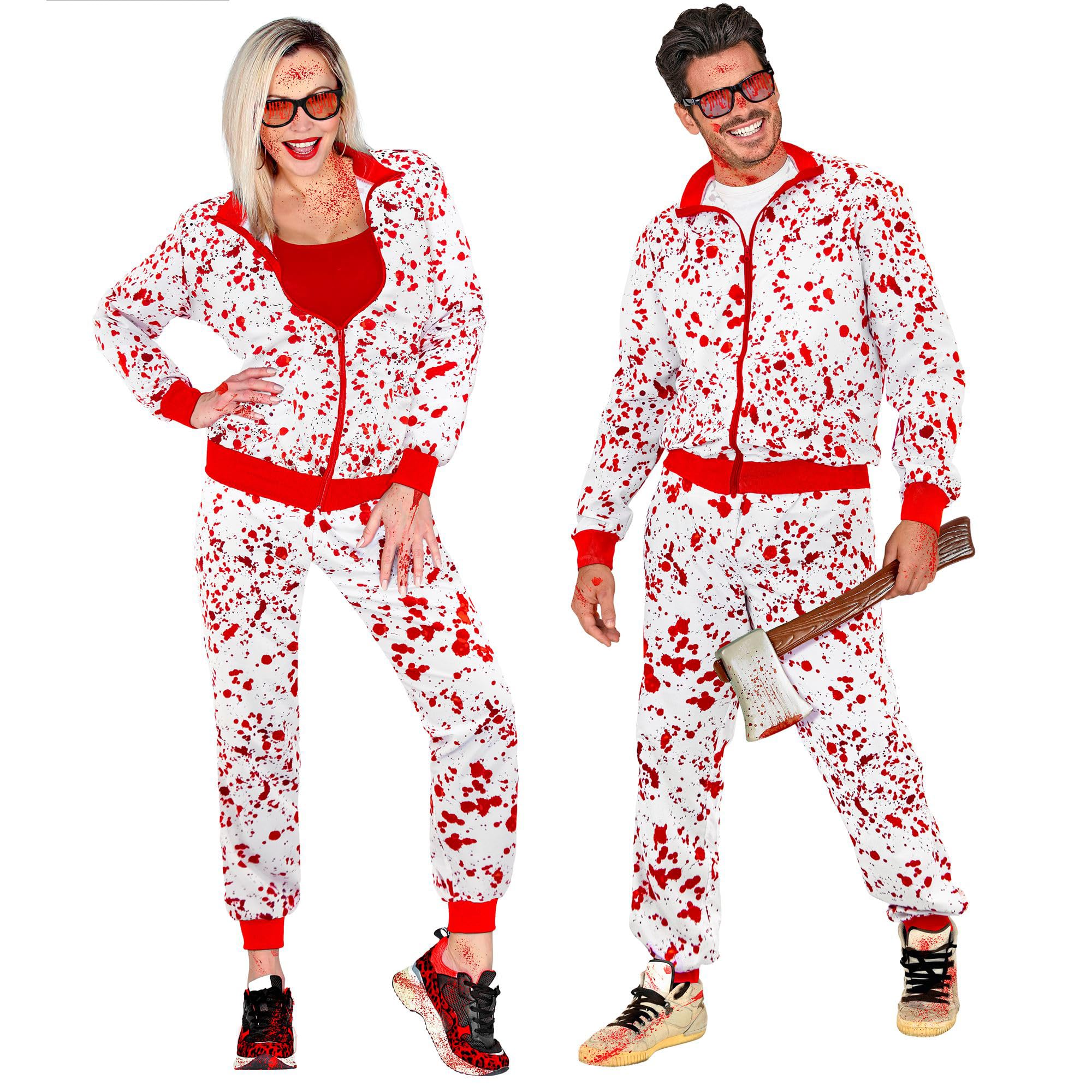 W WIDMANN MILANO Party Fashion - Bloodbath Tracksuit White with Blood Stains, Jogging Suit, Horror Costume, Halloween Fancy Dress
