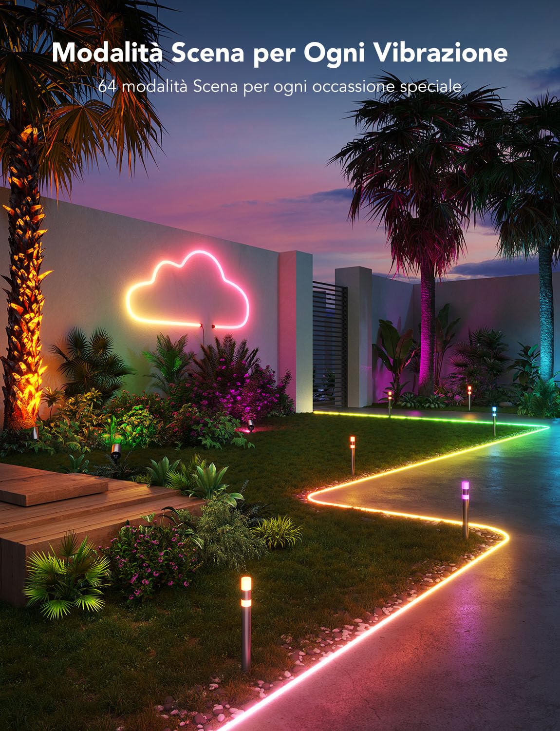Govee Striscia Luminosa LED Neon da Esterno 10M, Controllo APP&WiFi, IP67 | 16M Colori DIY, 64+ Modalità Scena, Sync Musica, Alexa&Google Assistant, Install. Facile, Giardino/Cortile/Muri/Sentiero