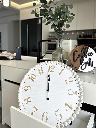 Miniatura 2 de KOREEN'S Reloj de pared con cuentas de madera de 20 pulgadas para decoración del hogar, estilo moderno de granja, relojes silenciosos de gran tamaño