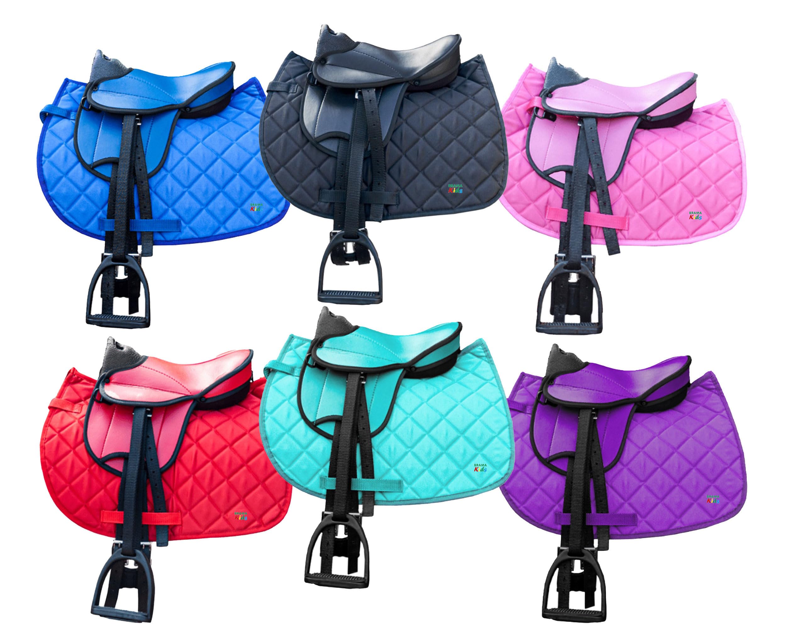 Brama West Juego de silla para shetty infantil "My Little Pony" | Silla para shetty, caballo de madera, caballo de peluche | con funda de silla, cinturón de silla, estribos y correa de estribo - Rosa