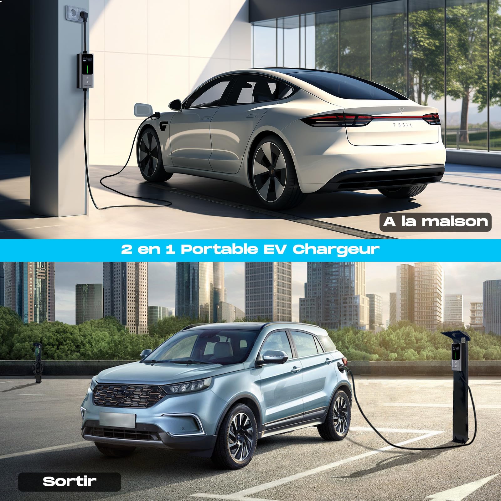 Chargeur Voiture Electrique 3,68kW | 6-16A | 5M, EV Chargeur Schuko Type 2 Courant Commutable avec Affichage, Câble Recharge Véhicule Electrique Rapide IP65 (IEC62196-2) VDLPOWEREU
