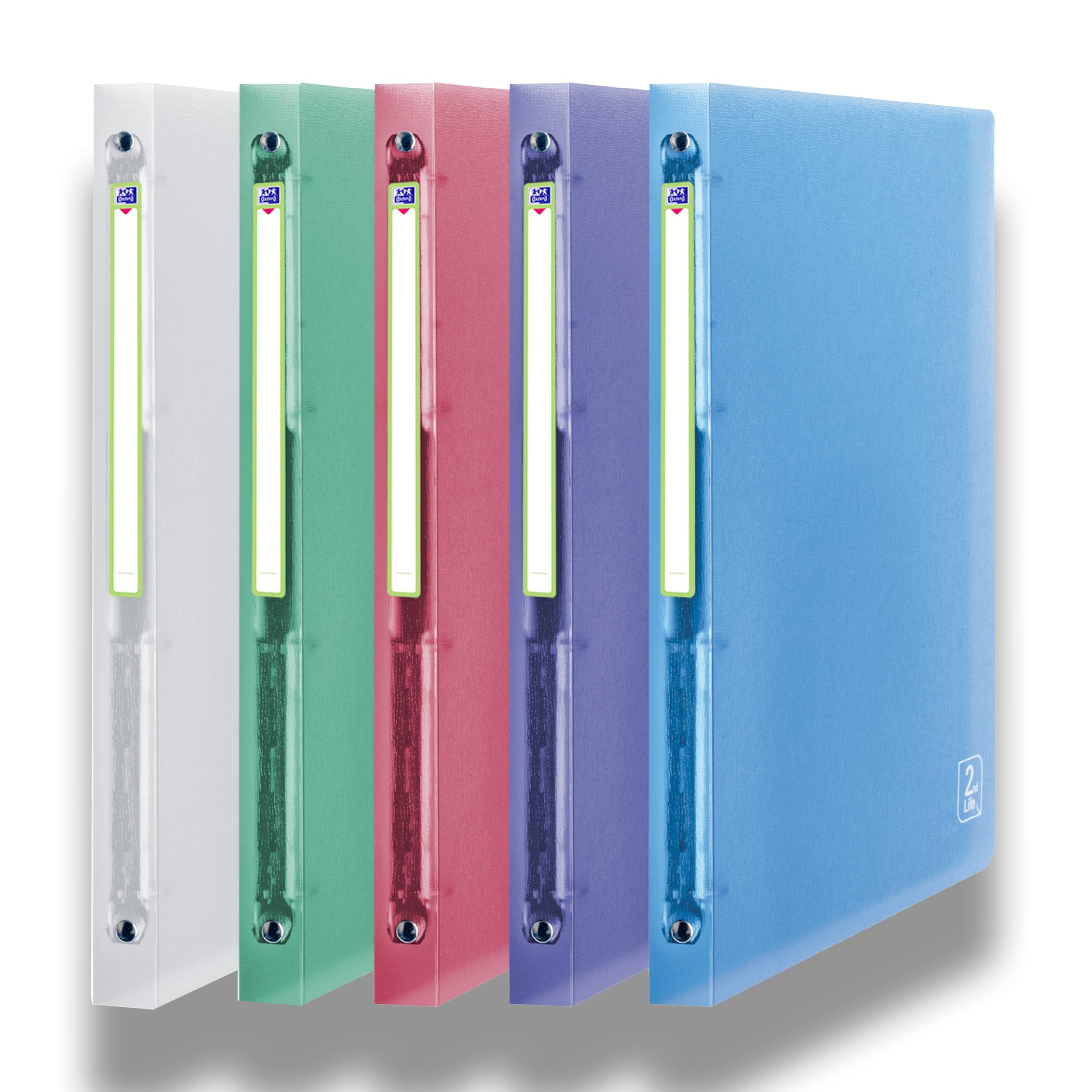 Elba 400059560 2 nd Life quaderno ad anelli A4, 4 anelli, PP, trasparente, 2 cm, pacco da 12, colori assortiti