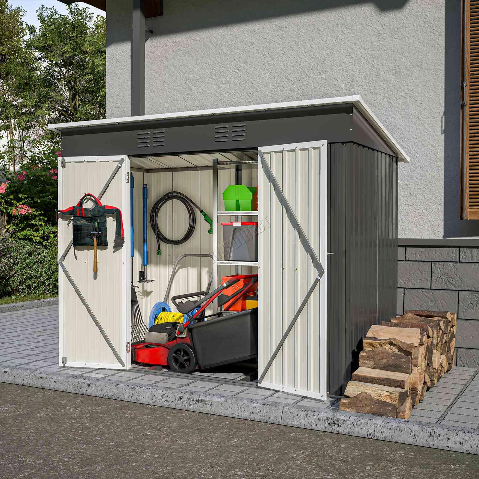 BIRCHTREE Garden Shed Metal Pent Roof 4FT X 8FT Outdoor Storage With Free Founda — image 1