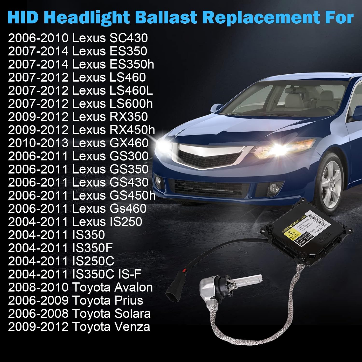 Xenon HID Headlight Ballast Control Unit with Igniter and D4S Bulb Compatible with Lexus RX350 GS350 GS430 Toyota Prius Avalon Solara Venza - Replaces OE# KDLT003 DDLT003 85967-52020