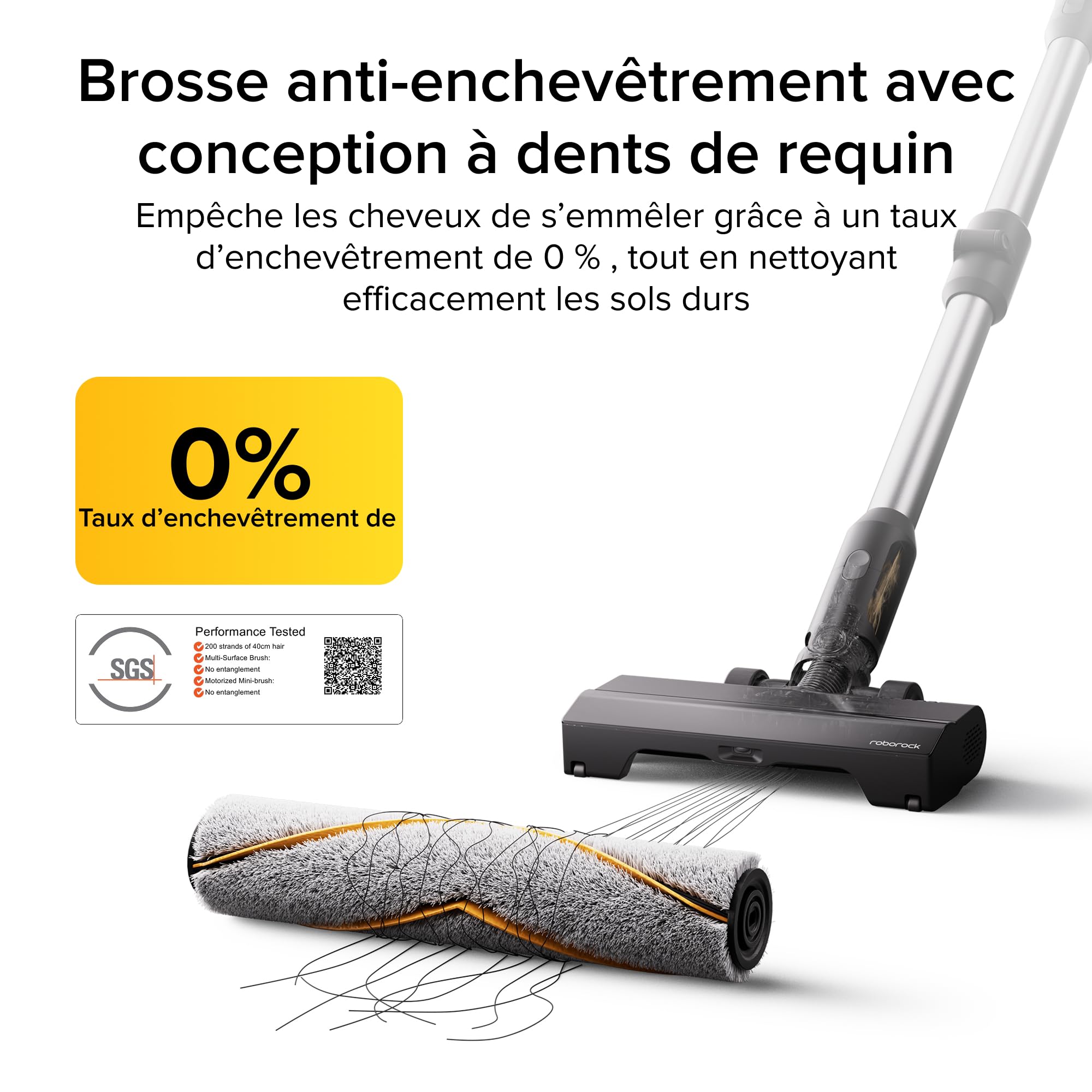 roborock H60 Ultra Aspirateur Balai sans Fil, 210AW, 90 Min d’Autonomie | Tube Pliable à 90°, Filtration 99,9%, Brosse Anti-Emmêlement pour Tapis, Sols Durs et Poils d’Animaux, Batterie Amovible