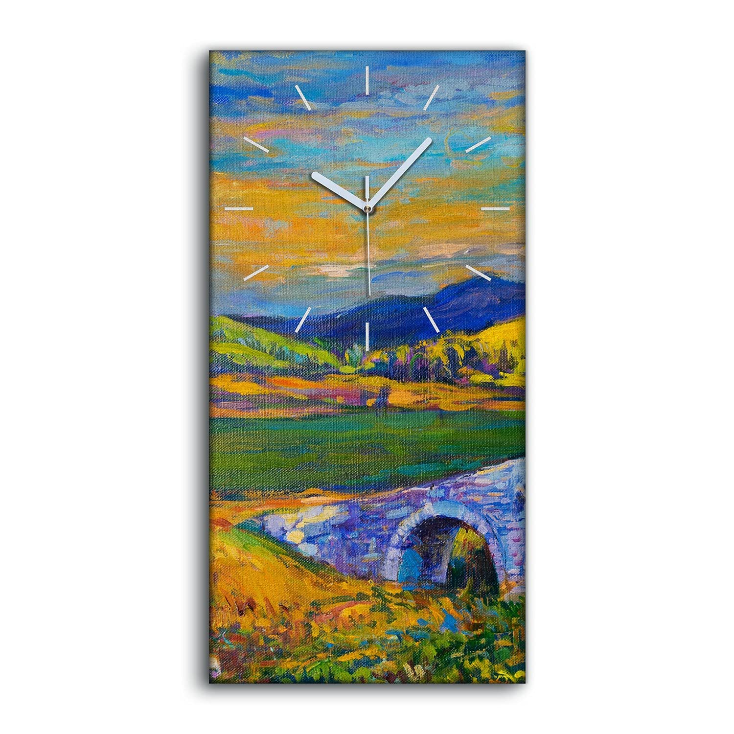 Horloge Abstrait Pont de Montagne Coloray - Mains Blanches et Toile Silencieuse