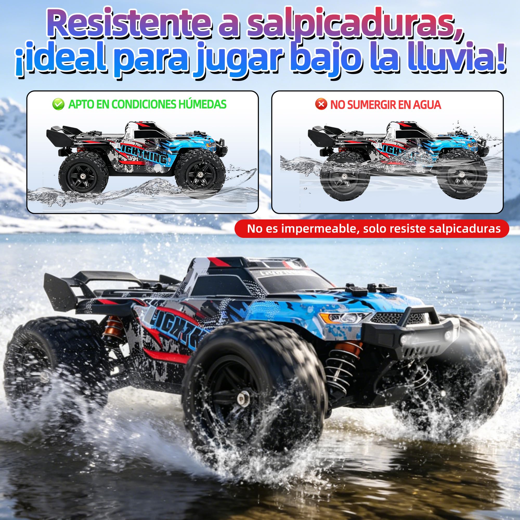 Coche teledirigido - 1:18 4WD Rc Auto 40KMH de alta velocidad 2,4 GHz Camión todoterreno con amortiguadores de metal y engranajes de metal con dos baterías para adultos y niños – Azul