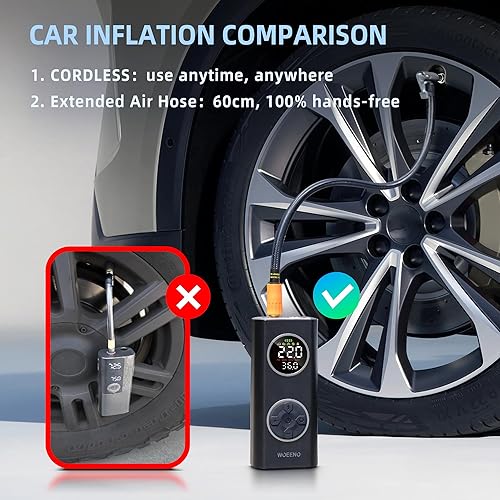 Miniatura 6 de Inflador de neumáticos, compresor de aire portátil, bomba de aire inteligente de 150 PSI para neumáticos de automóvil con batería x3, bomba de