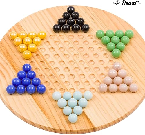 Miniatura 6 de Regal Games Juego de mesa de damas chinas con 60 canicas de vidrio y tablero de 11.5 pulgadas, juego de madera divertido para la familia