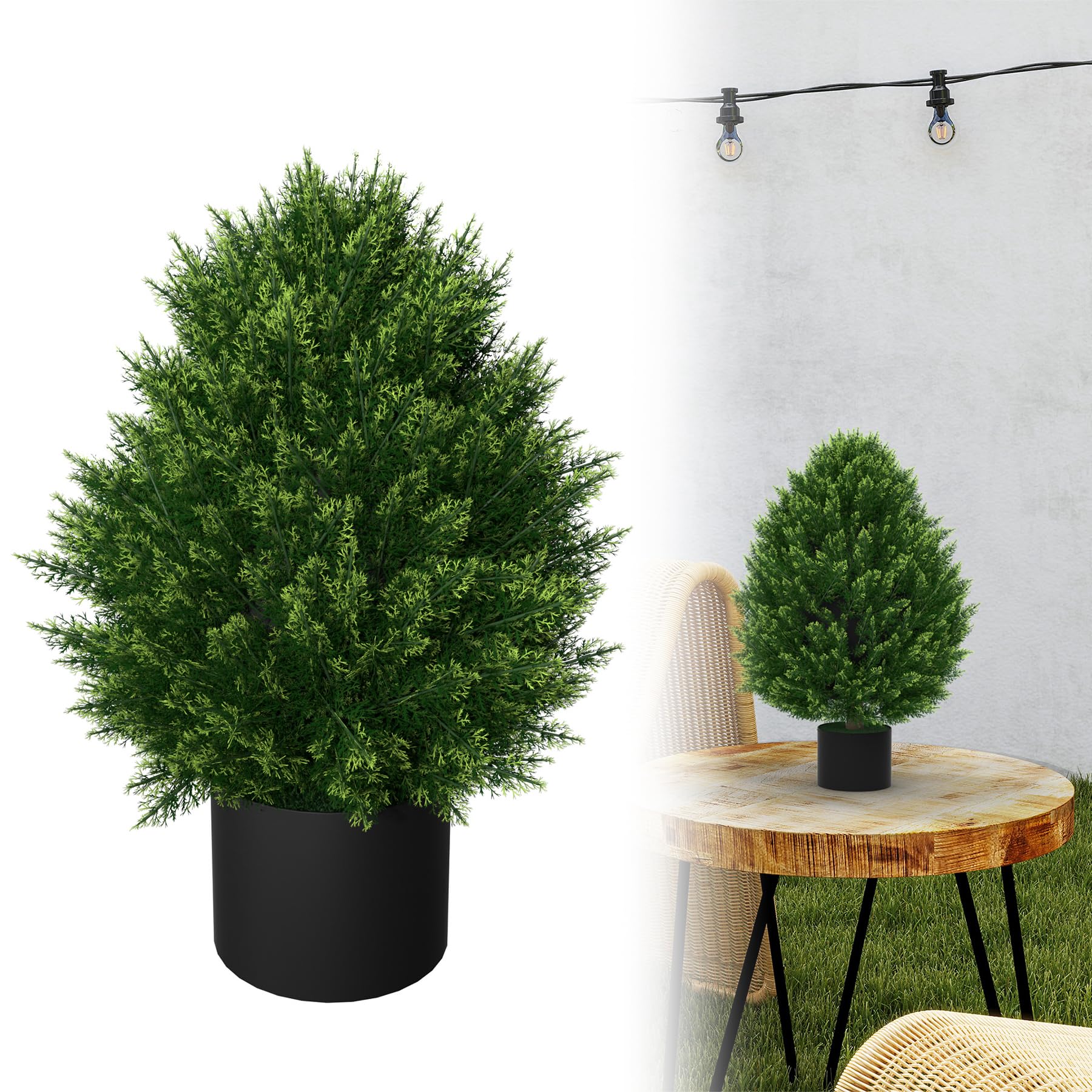 UISEBRT 2 plantas artificiales de 60 cm, con protección UV en maceta, planta decorativa con aspecto natural para casa, balcón, terraza, interior y exterior, pequeño ciprés