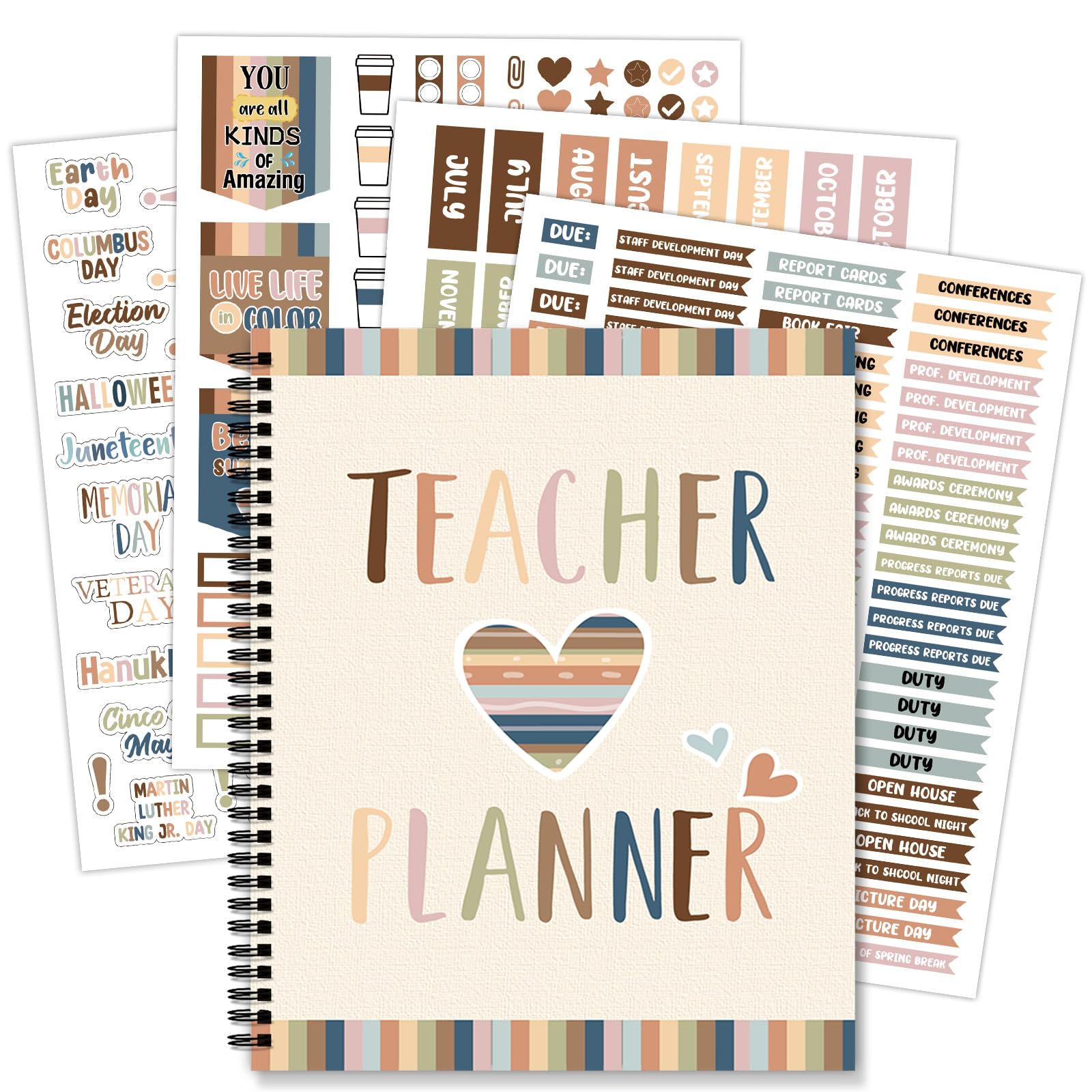 Boho Teacher Planner Rainbow Teacher Plan Book School Year Planner With Lesson Plans Colorful Stickers New Undated Teacher Lesson Planner For Classroom or Homeschool 9''X11'' (color, 135 pages)