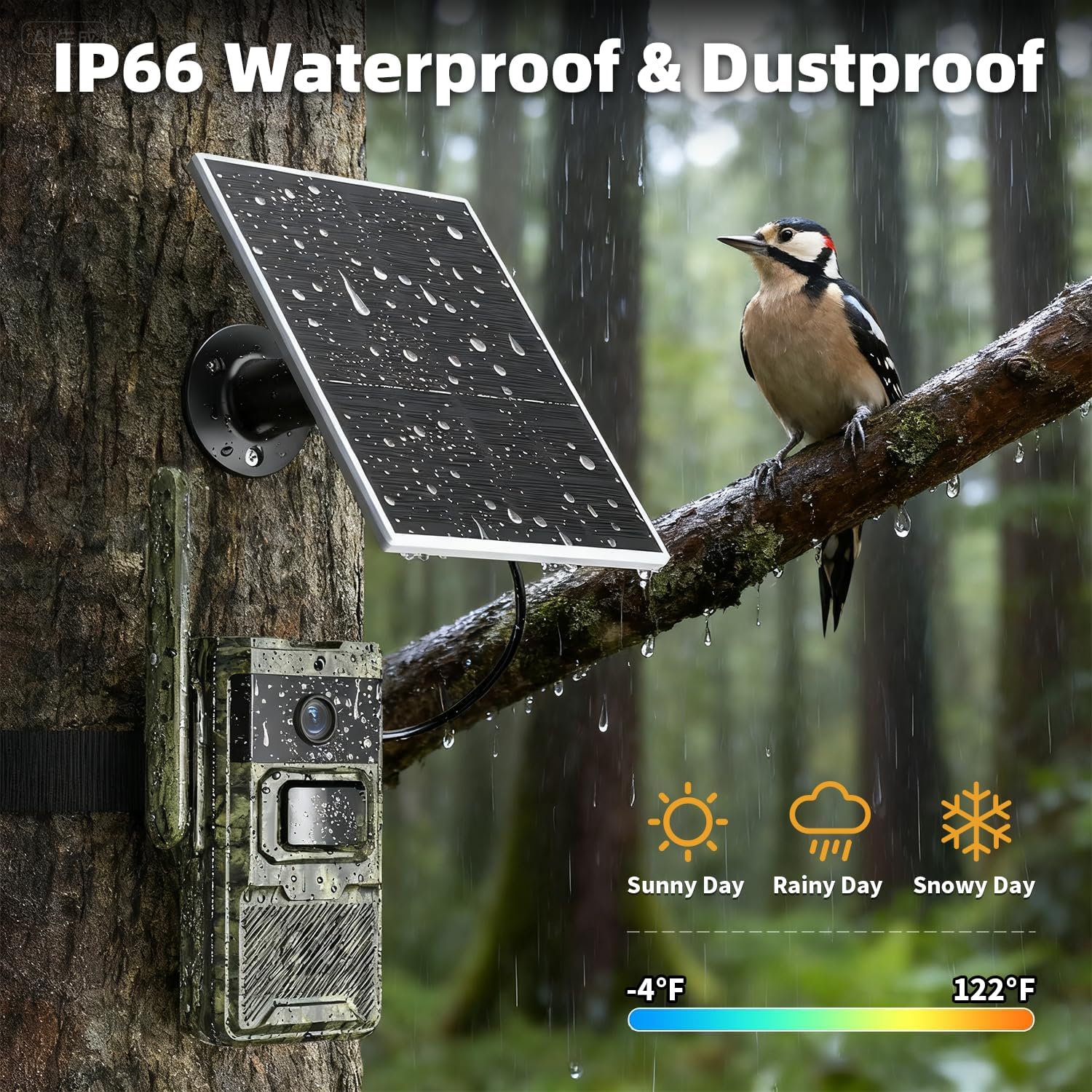 adorcam T4 Trail Camera showing IP66 waterproof and dustproof features