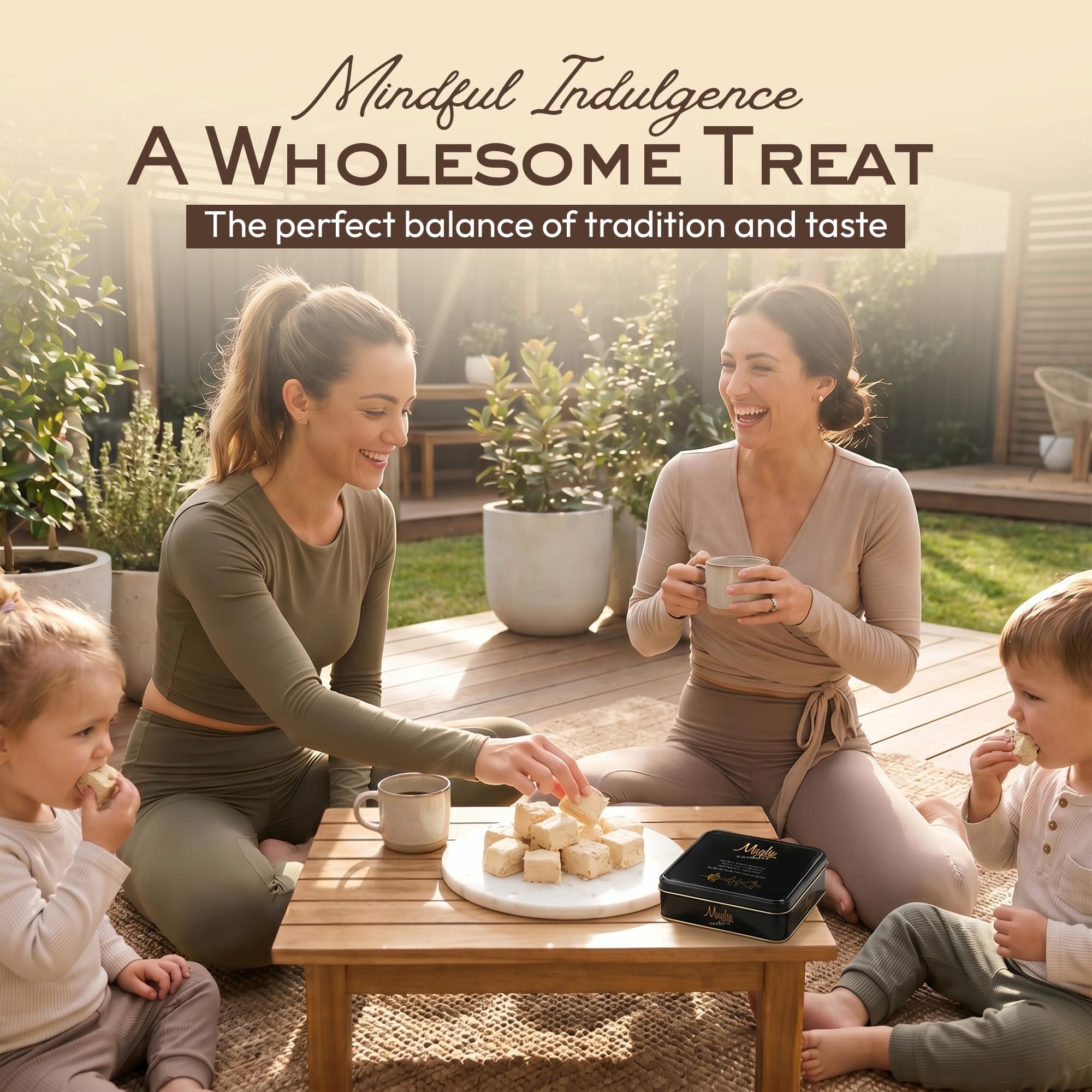 Mughe Gourmet Assortimento di Halva 850g elegante scatola regalo di latta - 3 Barrette di Tahini Halva al Sesamo Marmorizzato Pistacchio, Cacao, Vaniglia - dolce vegano - Ideale per occasioni speciali