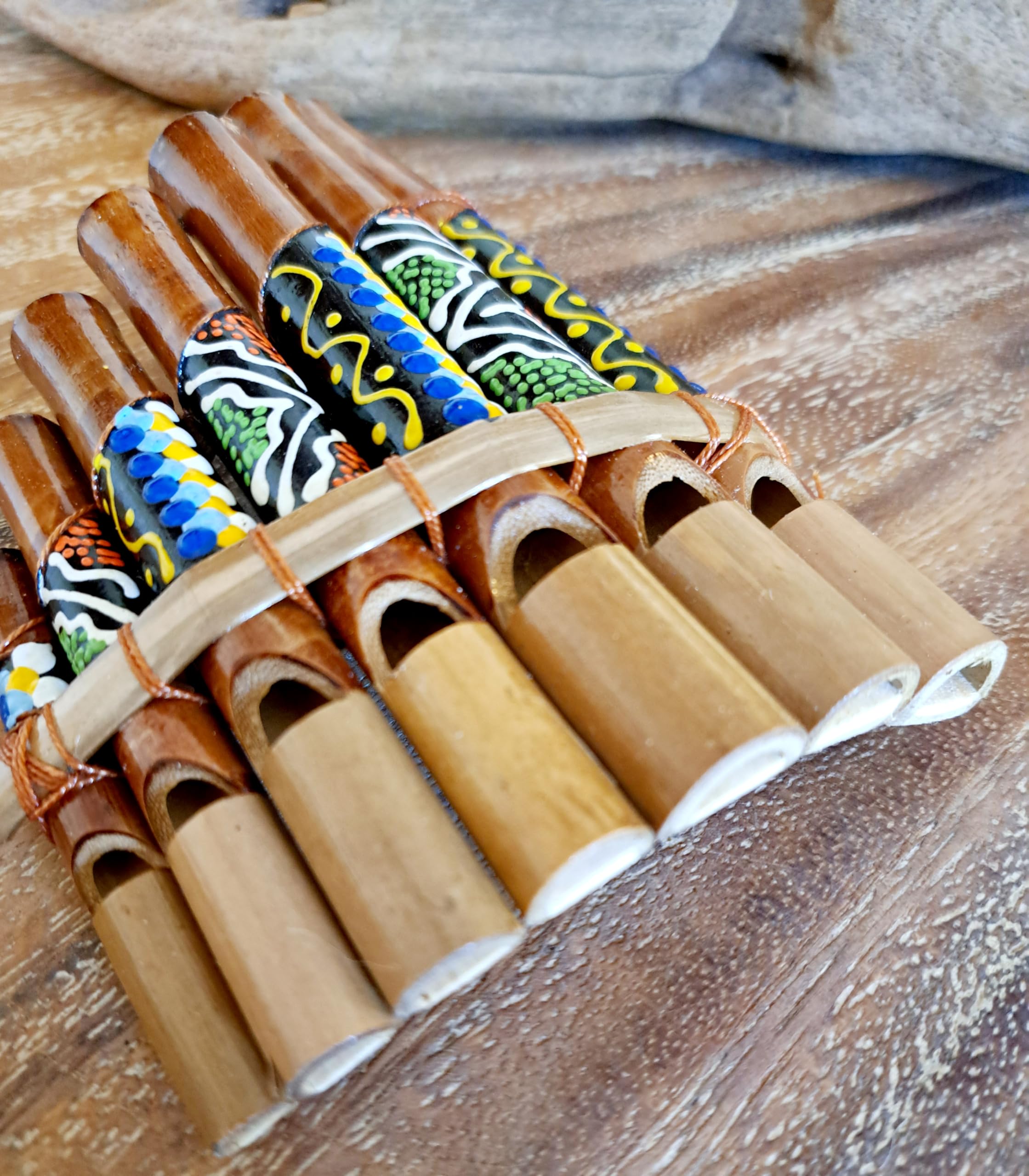 Flûte de pan en bambou Instrument de musique bois Artisanale 7 tubes peinte