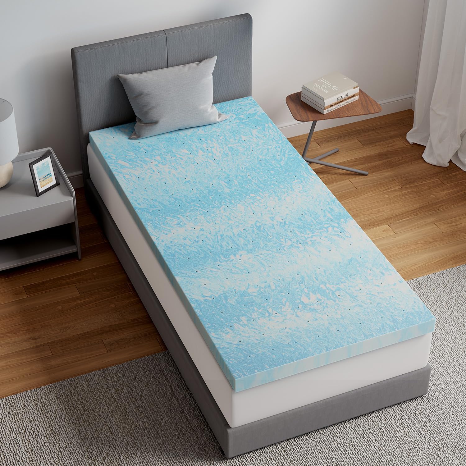 Novilla Memory Foam Mattress Topper Twin XL - 2 Inch Cooling Gel Infused Memory Foam | Slow-Rebound Pressure Relief | CertiPUR Certified | Comfort for Sleeper Sofa, RV, Camper, Dorm Room 2 Inch Blue Twin XL