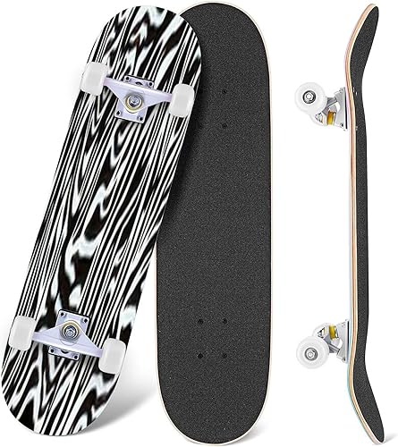 Miniatura 3 de Dibujo a mano abstracto sin costuras diagonal cebra rayas tigre, monopatines para principiantes, 31 x 8 pulgadas, tablas cóncavas de arce doble