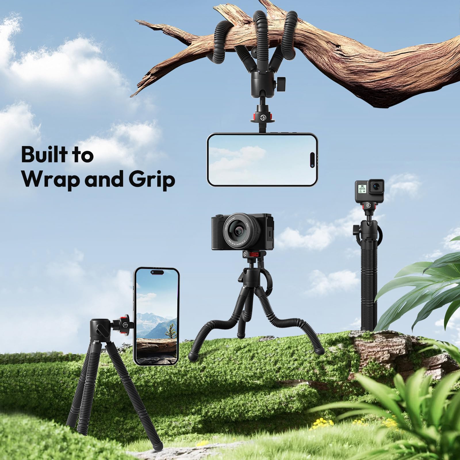 ULANZI Trépied Octopus Magnétique Flexible, Mini Perche à Selfie, Support de Téléphone et DSLR Pliable avec Filetage 1/4", Compatible avec iPhone 16 15 14 13 12, Les Appareils Pphoto, MagSafe