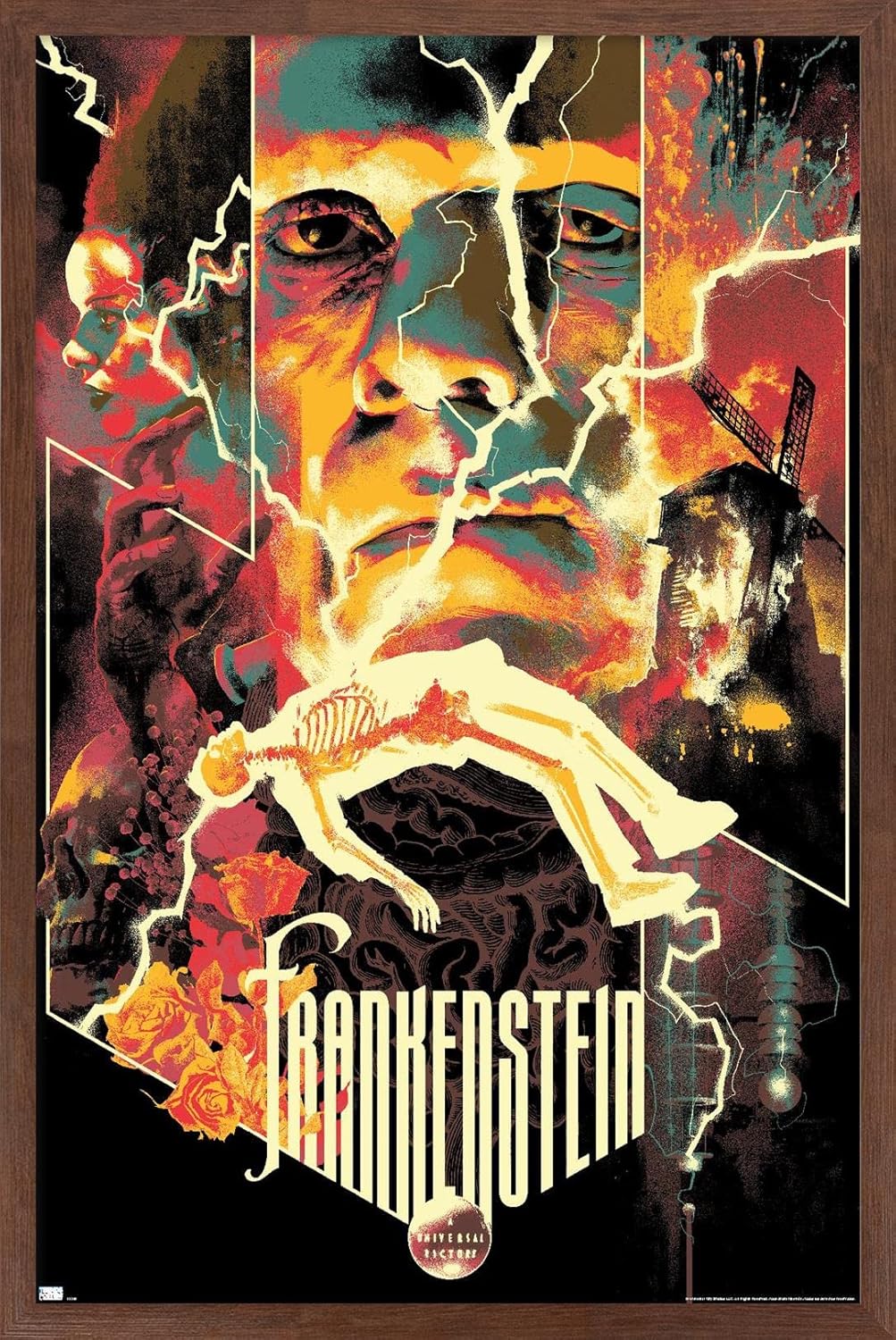 Trends International Frankenstein - Collage Wall Poster, 22.375" x 34", Mahogany Framed Version
