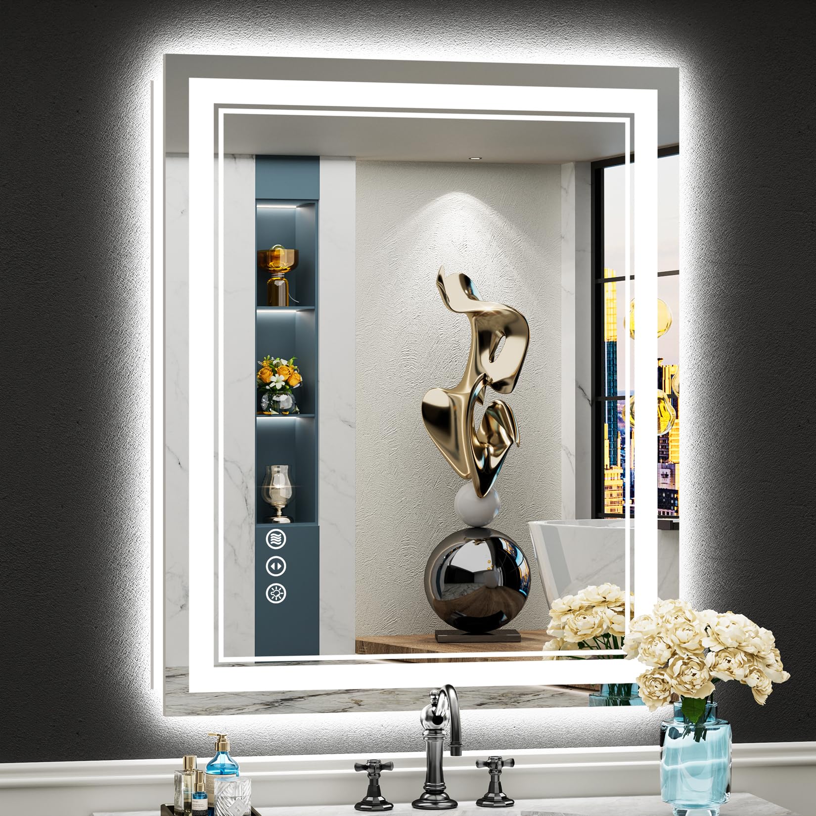 24x36 LED Bathroom Mirror with Lights, Backlit &amp; Front Lit Anti-Fog | Lighted Vanity Mirror, Dimmable, 3-Color Temp, Memory, CRI95, Tempered Glass, IP54 Waterproof, UL Listed, Horizontal/Vertical