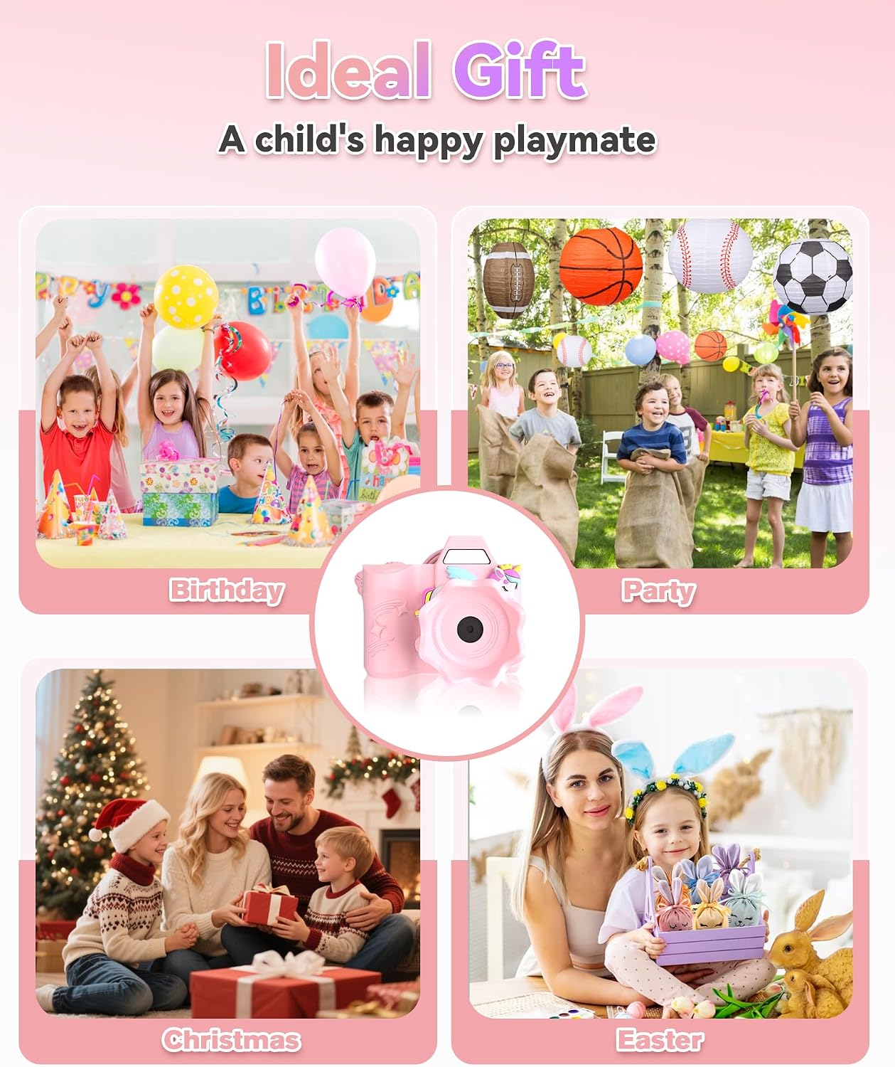 Kids Camera Toys, 1080P HD Toddler Digital Camera,Surround Soft Shell, Mini Camera for 3 4 5 6 7 8 9 Year Old Boys Girls, Christmas Birthday Festival Gift for Kids,with 32GB SD Card