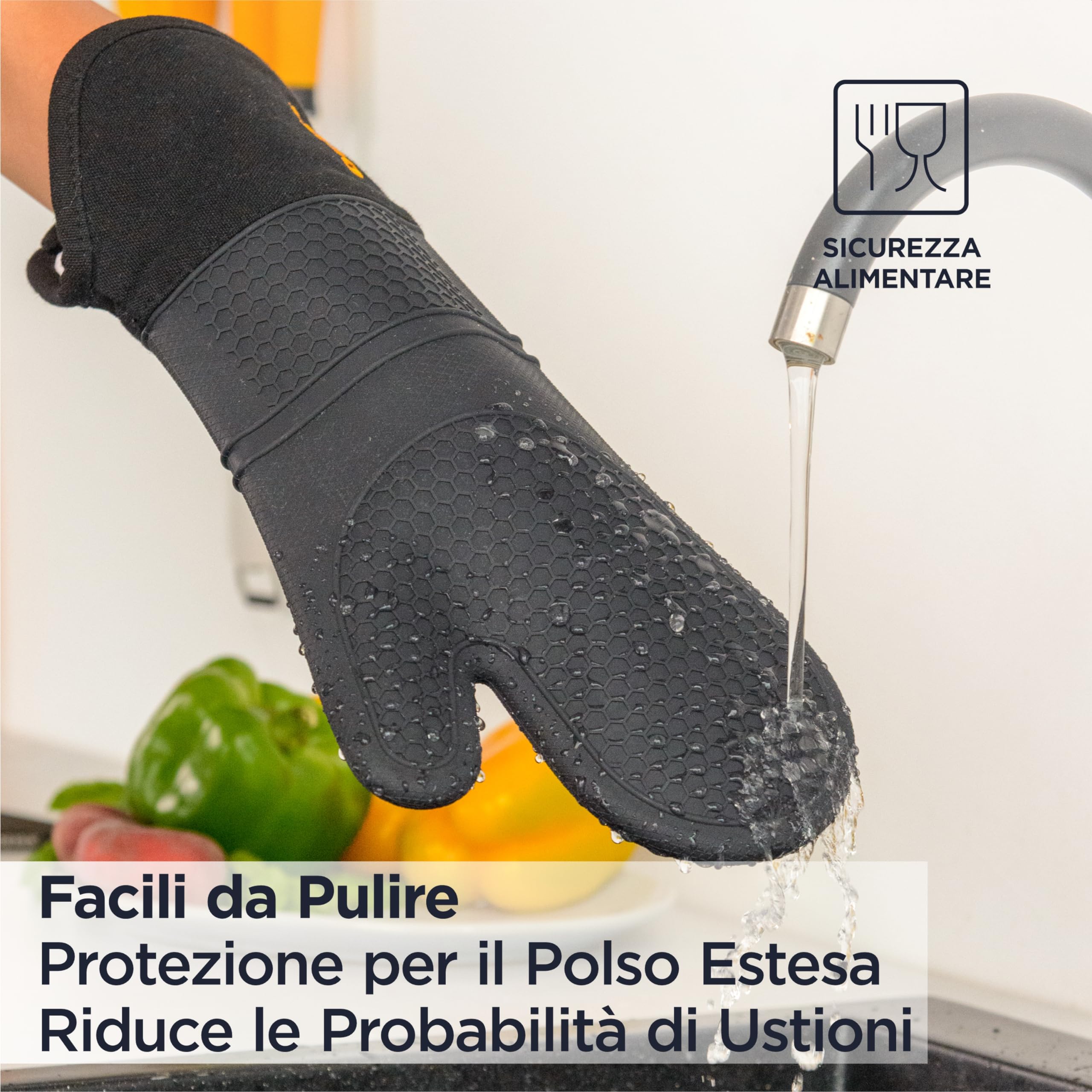 Deiss PRO Set di guanti da forno in silicone resistenti al calore e alle macchie, guanti da barbecue con fodera in cotone morbido, impermeabili, guanti da cucina flessibili extra lunghi