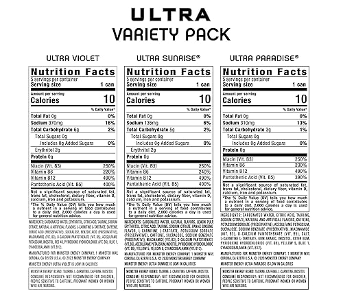 Miniatura 2 de Monster Energy Ultra Variety Pack, Ultra Violet, Ultra Sunrise, Ultra Paradise Bebida energética sin azúcar, 16 onzas (paquete de 15)