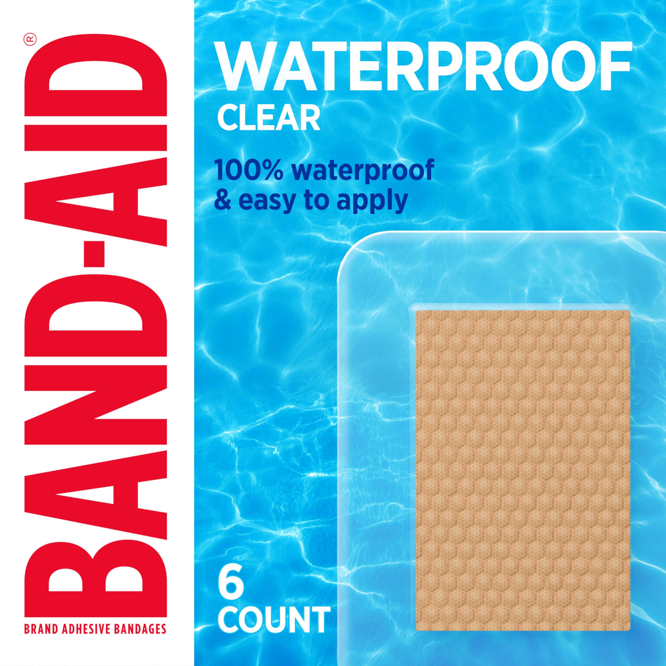 Band-AidBrand Clear Waterproof Adhesive Bandages, Sterile First-Aid for Minor Wounds, Cuts & Scrapes, Clear Bandages + Quilt-Aid Pad to Cushion, Jumbo Wound Covers, 6 ct