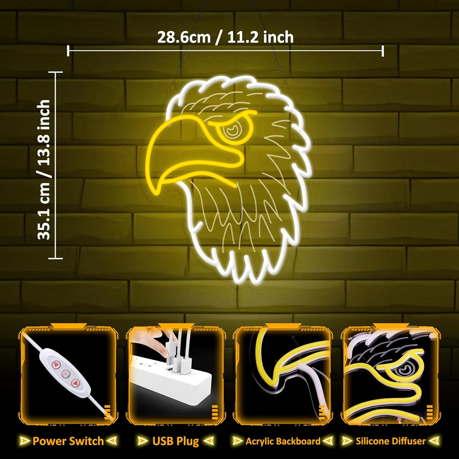 Lampeez Eagle Neon Sign, LED Eagle Night Light for Room Decor, Wall Decoration Gifts for Kids Teens Women Men