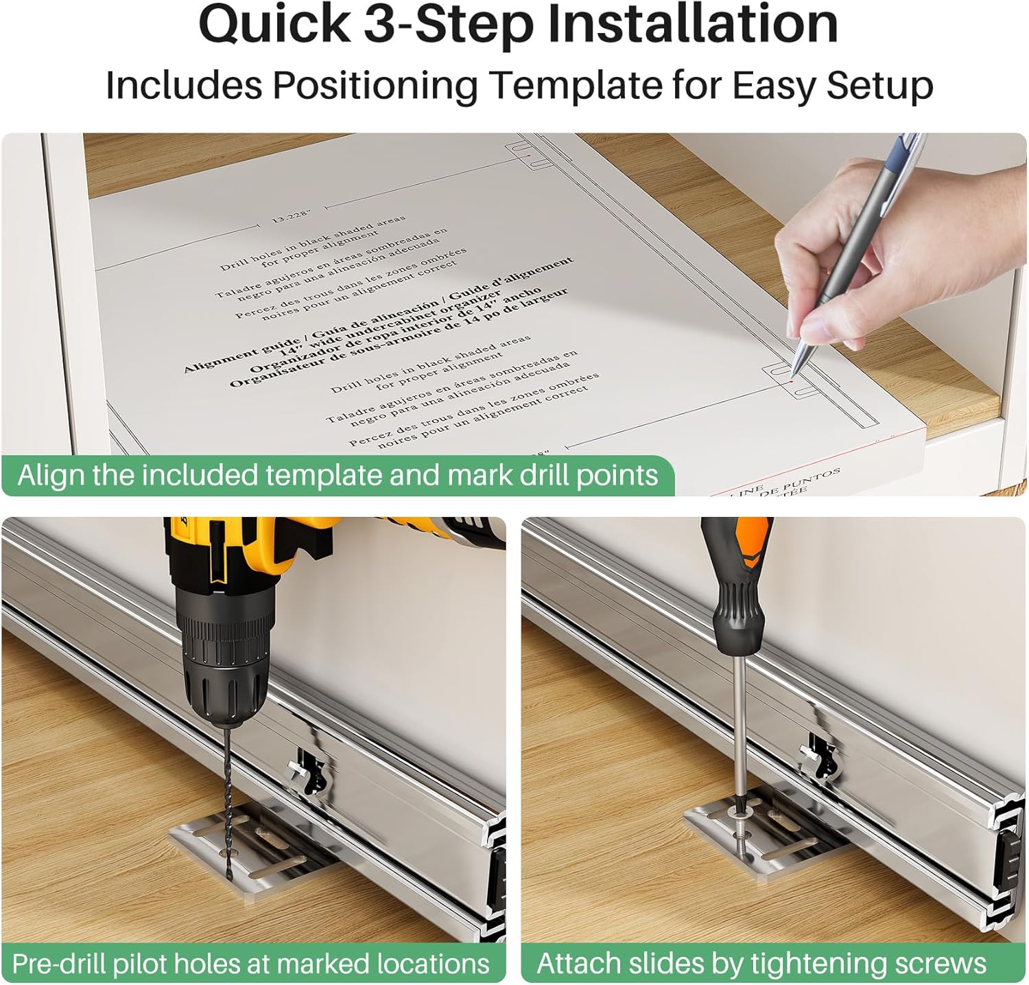 Pull out Cabinet Organizer, W X D, Heavy Duty Smooth Sliding Under Cabinet