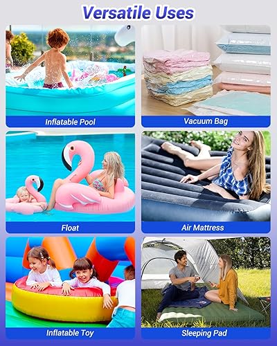 Miniatura 8 de Bomba de aire para inflables, bomba de colchón de aire recargable de 3600 mAh con luz de campamento de 4.8 kPa, inflado rápido, desinflado, mini