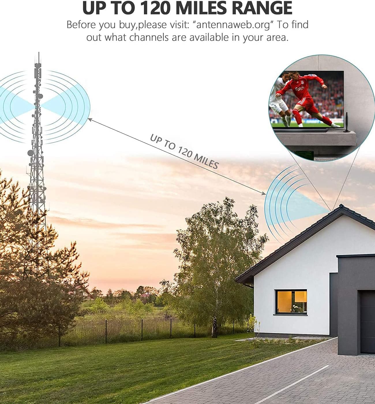 Digital HDTV Antenna, Includes Magnetic Base and Coaxial Cable 120 Mile Range, Support 4K 1080P for Television with Built-in Amplifier Signal Booster