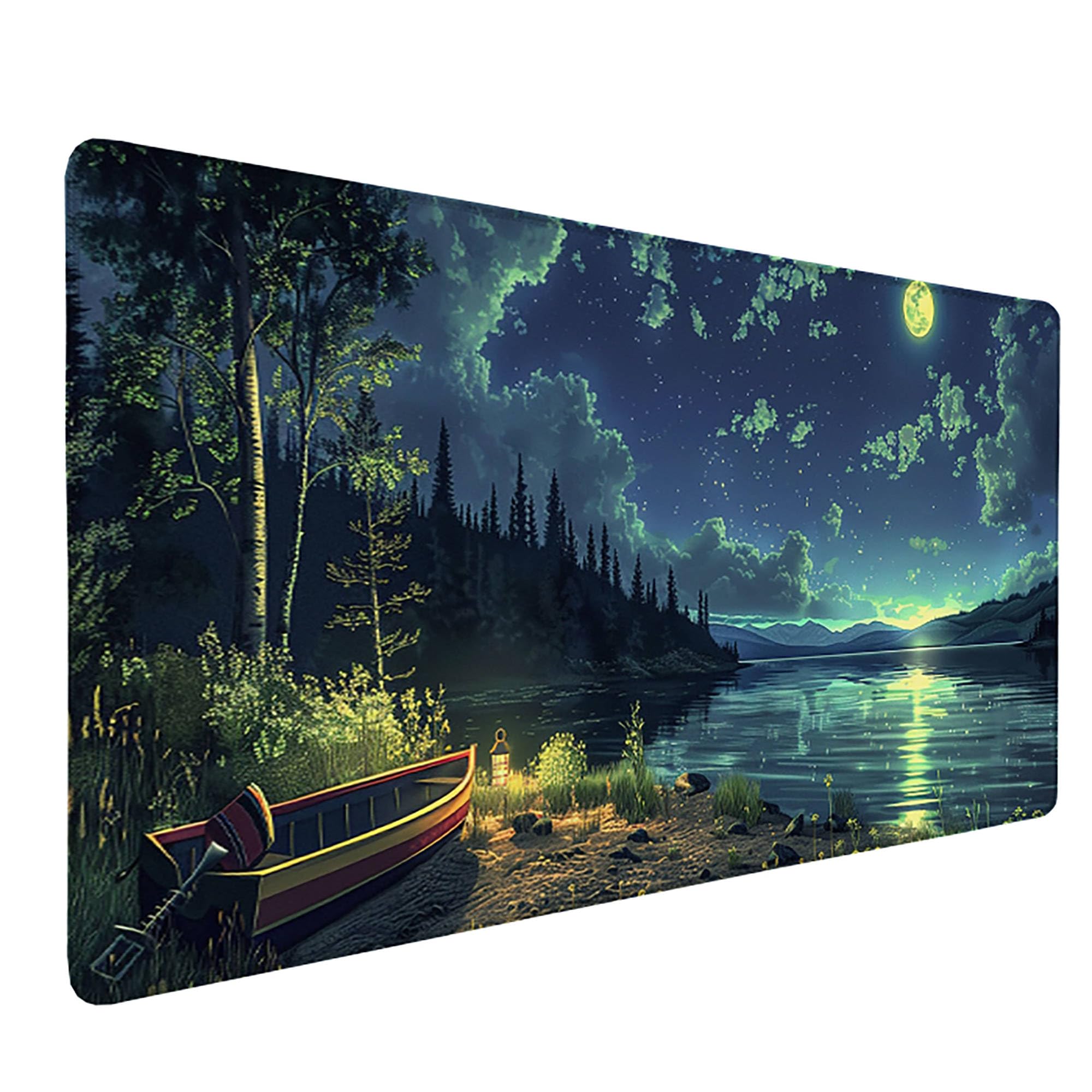 Niebieska podkładka pod mysz XXL, podkładka na biurko, 1200 x 600 cm, szyte krawędzie, podkładka pod mysz, gumowa podstawa, światło księżyca, podkładka pod mysz, stabilna przyczepność na gładkich