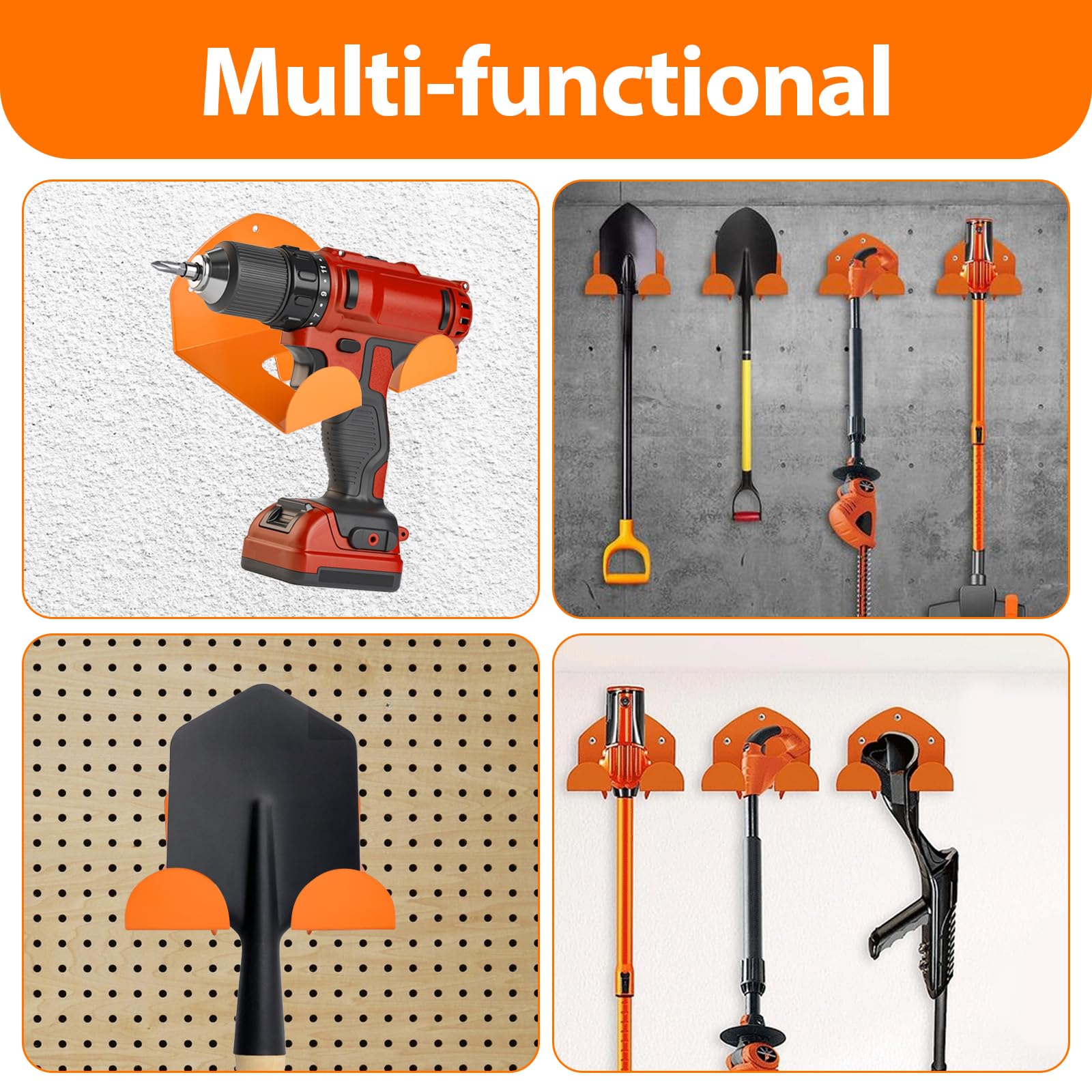2 pièces Support pour débroussailleuse, Support mural en acier pour débroussailleuse, Support pour outils de jardinage électriques, Organisateur de garage, Orange