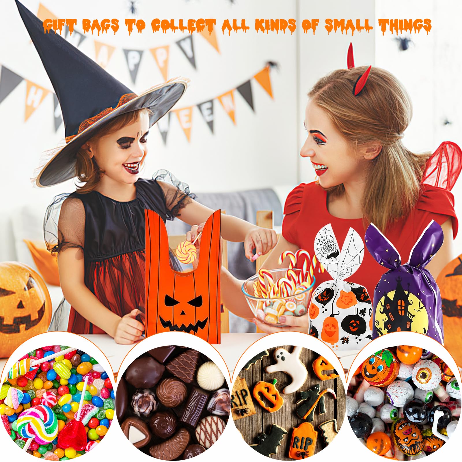 Craftdady Halloween Süßigkeitenbeutel – 25 Stück, Mit Hasenohren, Ca. 22x13 Cm, Kunststoff, Für Süßes Oder Saures