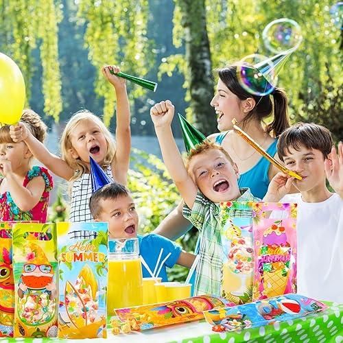 Miniatura 6 de Pasimy 60 Pcs Summer Party Favor Bags Summer Beach Pool Plastic Bags Small Hawaii Candy Treat Goodie Bags Summer Hello Gift Bags with Handle for