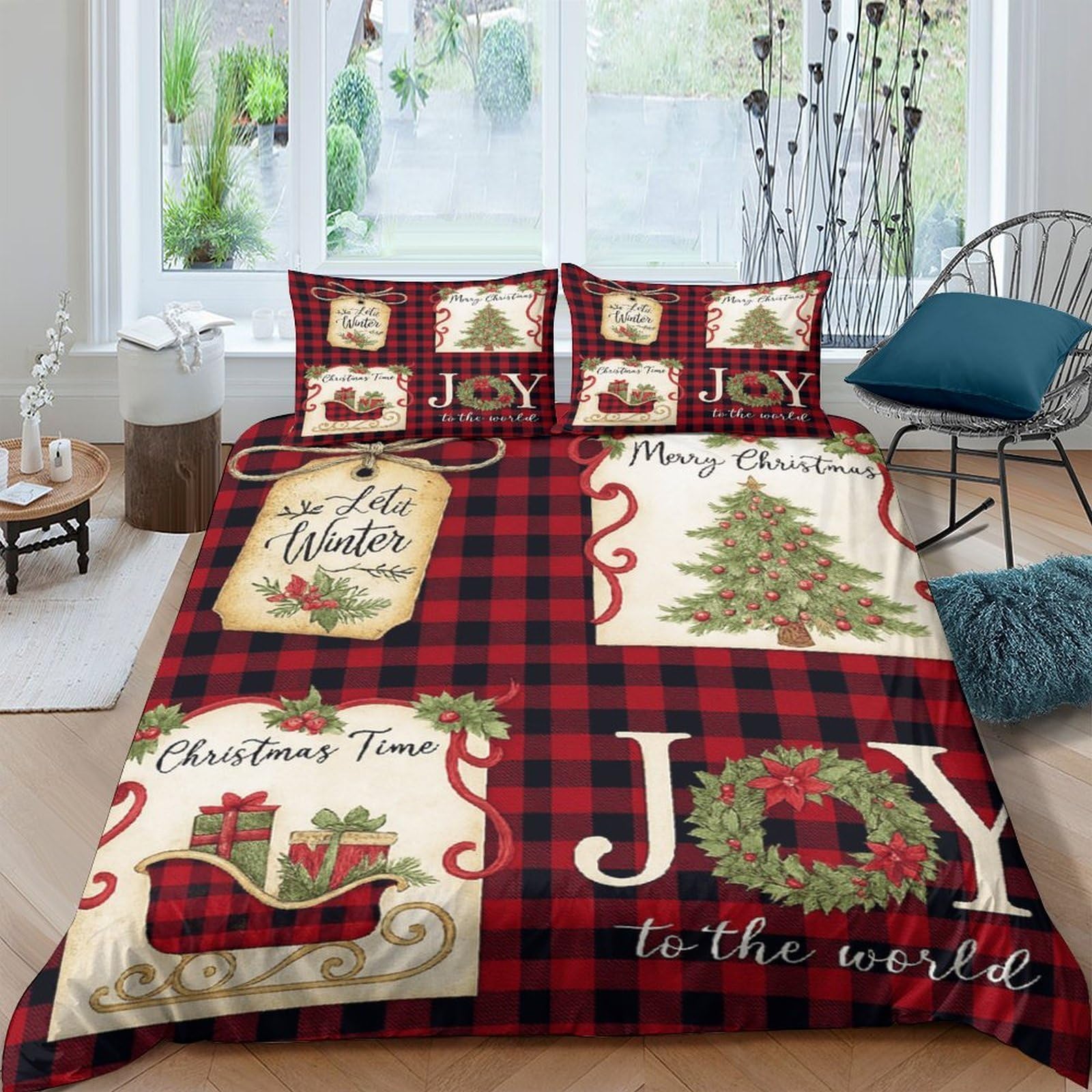 Ctjqhvkz Style-2 3D Printed Christmas Plaid Fitted Sheet Microfiber Red Green Tree Bed Cover For Bedroom Guestroom Dorm Decor Single（135X200cm）